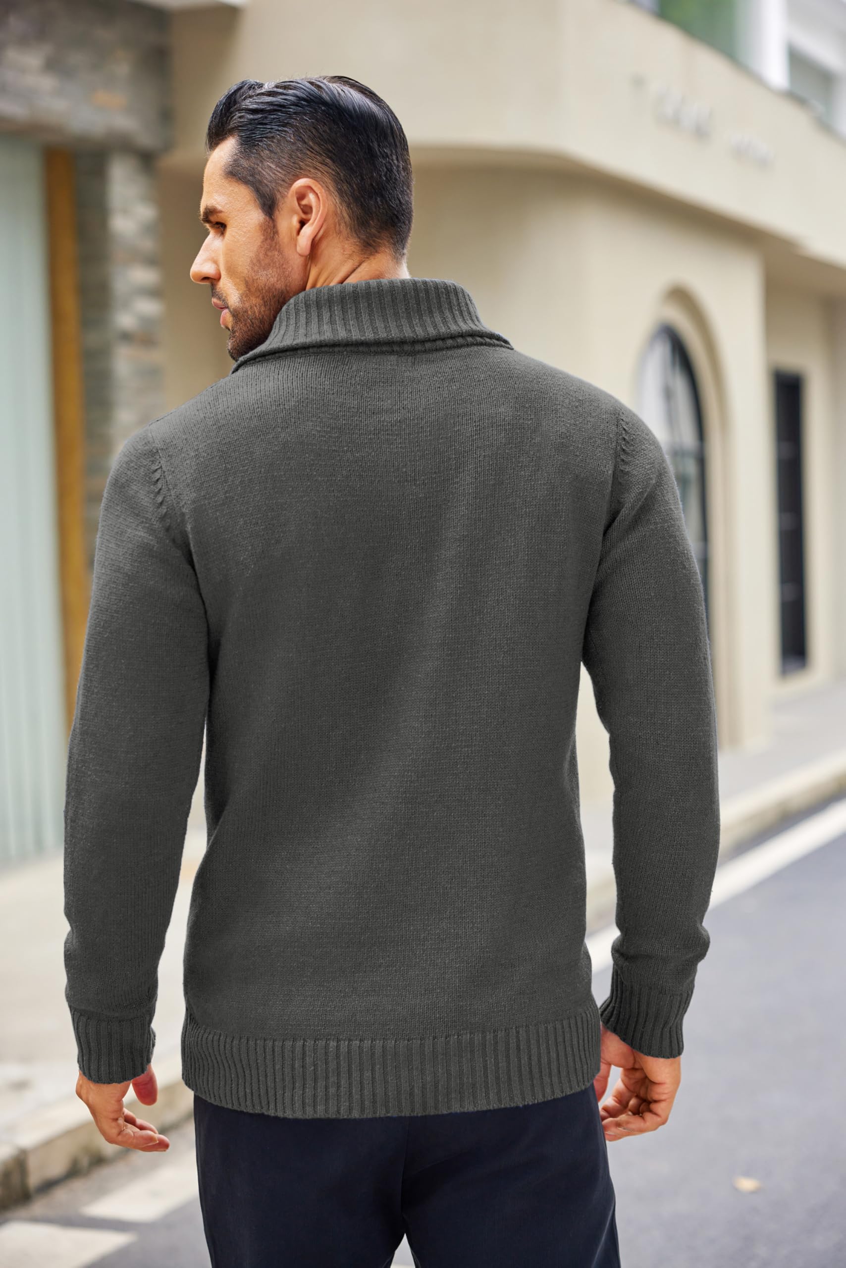 COOFANDY Men's V-Neck Cable Knit Sweater - Shawl Collar Relaxed Fit Pullover for Casual Wear & Winter Outfits