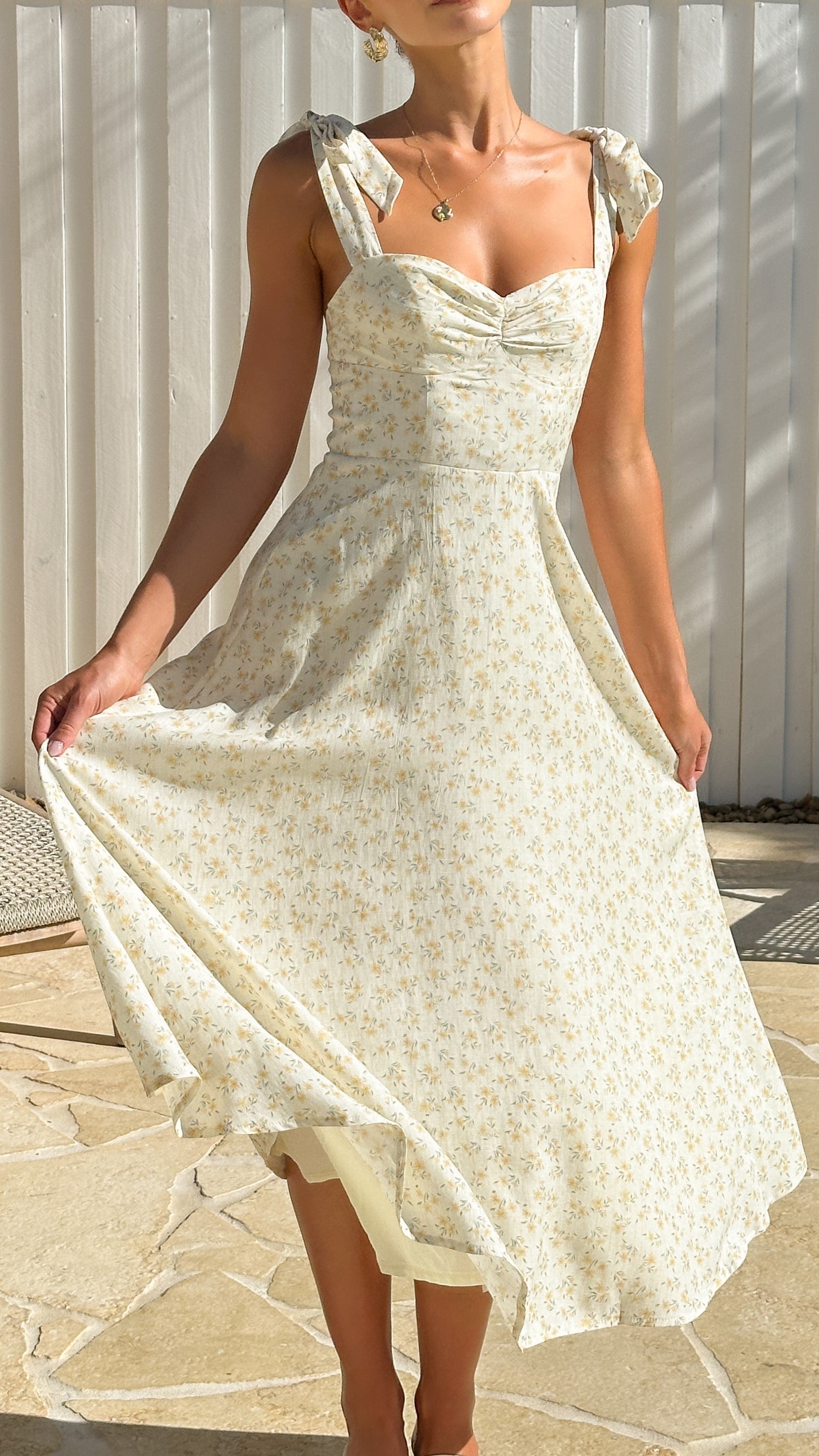 Blakely Midi Dress - Lemon Floral Print Summer Dress for Women | Casual & Party Wear | Perfect for Beach, Brunch & Date Nights