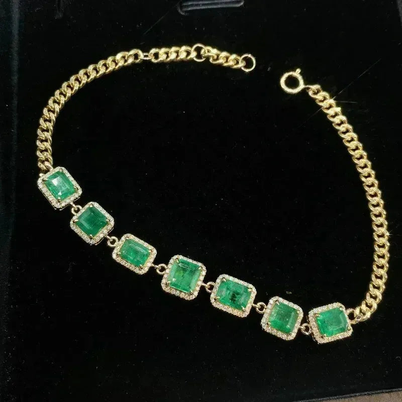 18K Yellow Gold 4.5ct Colombian Color Lab-Grown Emerald Bracelet - Custom Design Luxury Jewelry for Women, Anniversary Gift, Party & Wedding Accessories