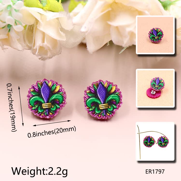 **Mardi Gras Earrings for Women - Acrylic Dangle Earrings with Fleur De Lis, Beads & Carnival Designs (Star, Balloon, Lobster) - Perfect for Parties, Festivals & Holiday Gifts**    *(Use for Mardi Gras celebrations, costume parties, festivals, or as unique holiday gifts!)*
