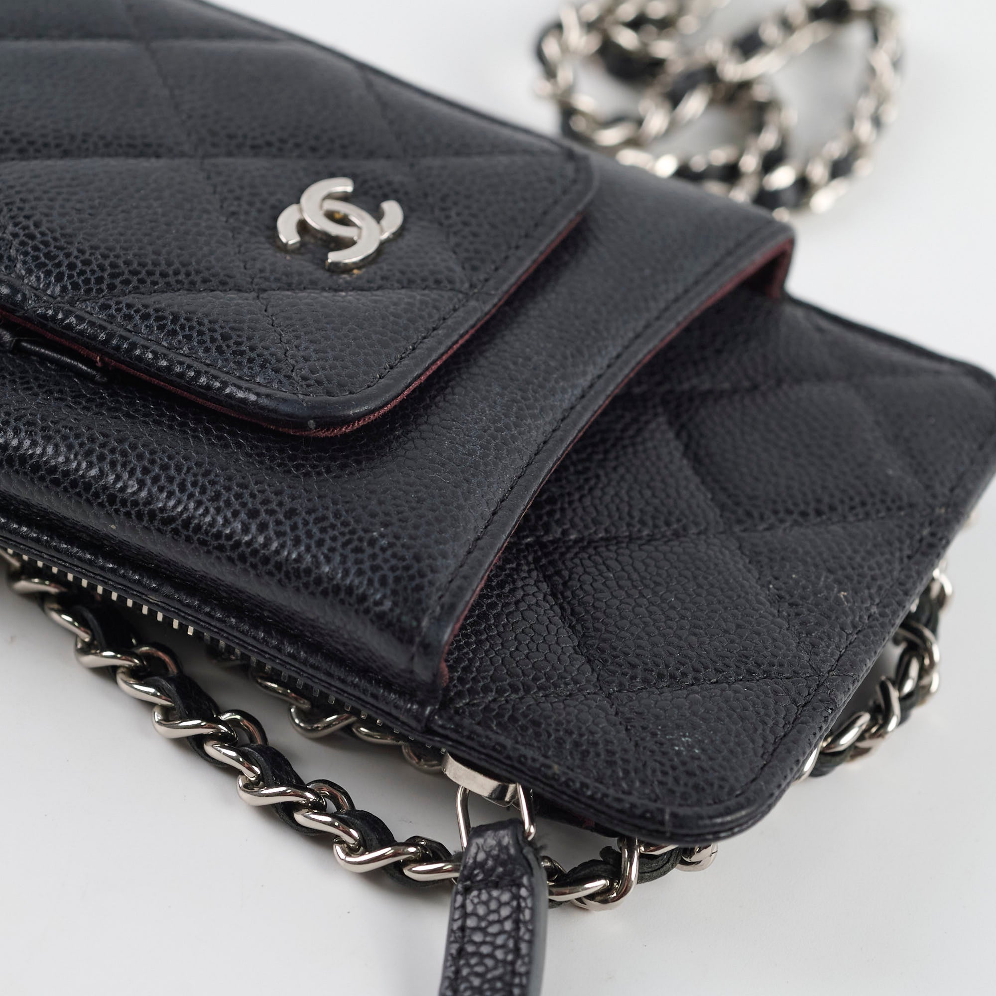 Chanel Phone Pouch Bag - Black Caviar Leather with Silver Hardware | Luxury Crossbody for iPhone | Perfect for Evening Out & Daily Use