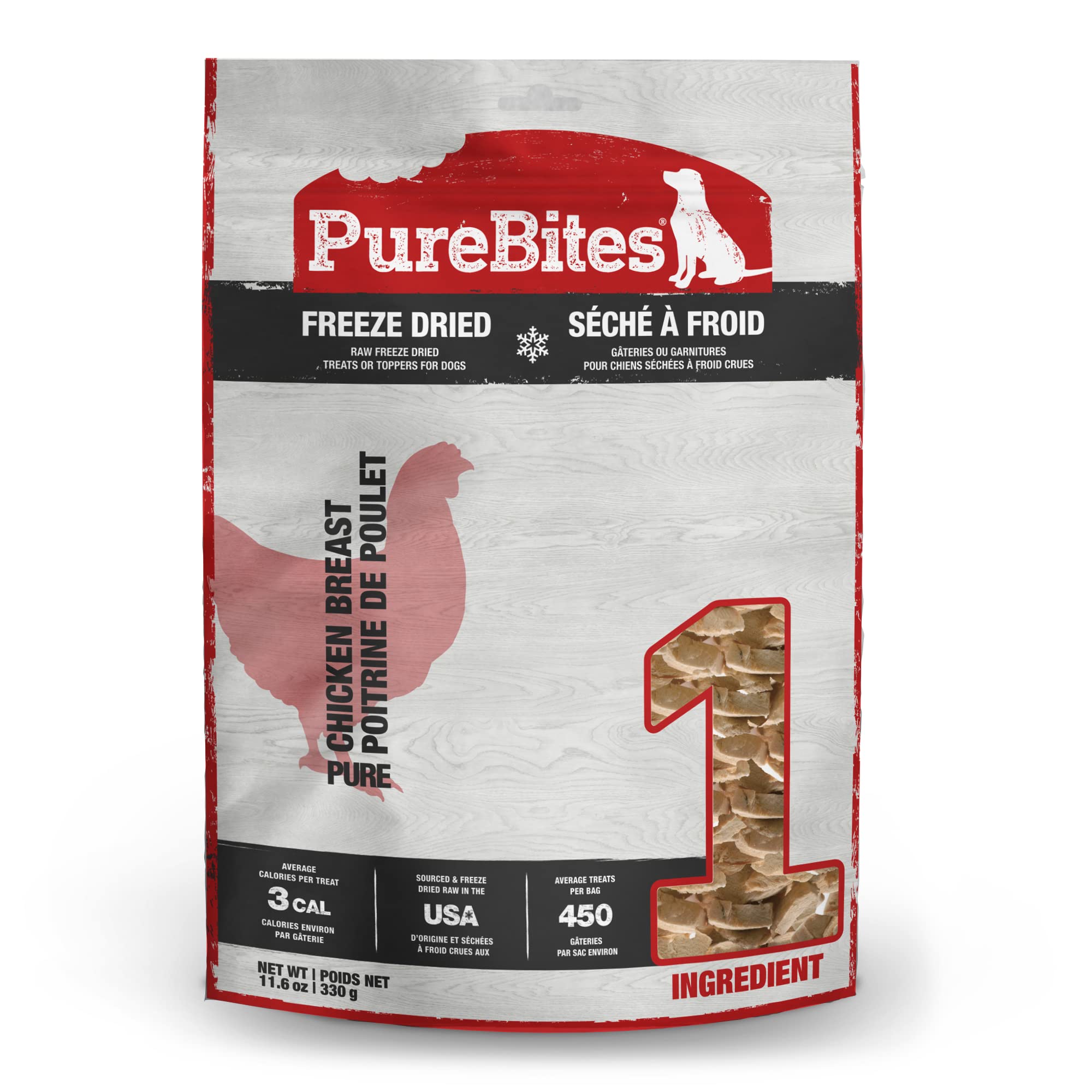PureBites Freeze Dried Chicken Dog Treats - Single Ingredient, Grain-Free, Made in USA - 11.6oz Bag - High Protein Training Rewards & Dental Chews for Puppies & Adult Dogs