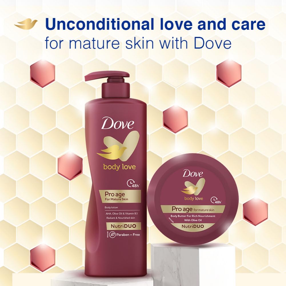 Dove Pro Age Body Lotion for Mature Skin - 48 Hour Moisturizing with Vitamin B3 & Olive Oil | Paraben Free | Nourishes & Brightens Skin | 13.5 fl oz (400ml) | Perfect for Dry, Aging Skin Care Routine & Daily Hydration