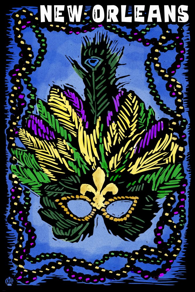 Signed Marti Gras Scratchboard Art Print 24x36 - New Orleans Louisiana Wall Decor Poster for Home, Office & Party | Master Art Print