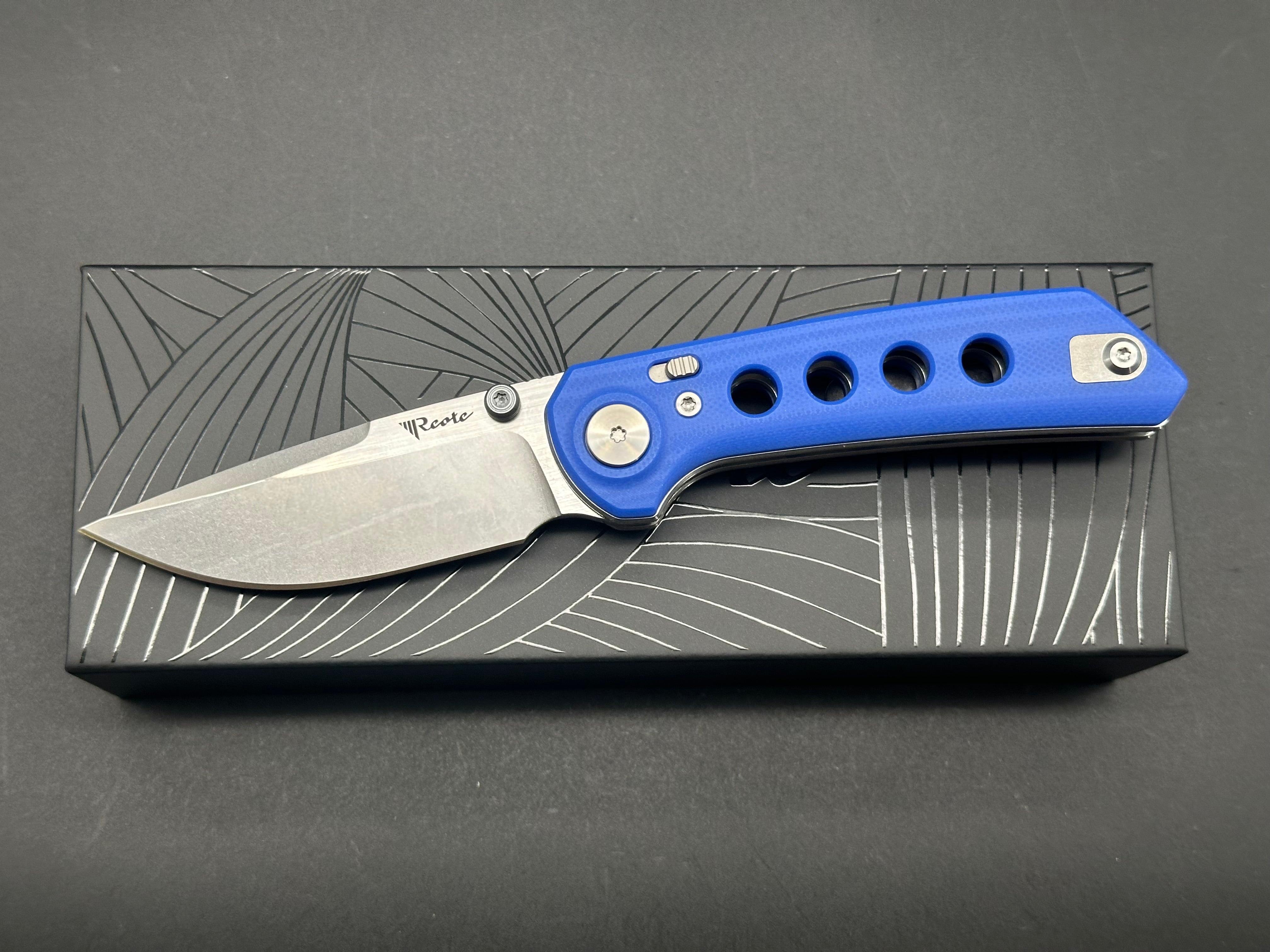 REATE PL XT Folding Knife - Blue G10 Handle, Nitro-V Steel Plain Edge with Stonewash Finish - EDC, Camping, Outdoor Survival Tool