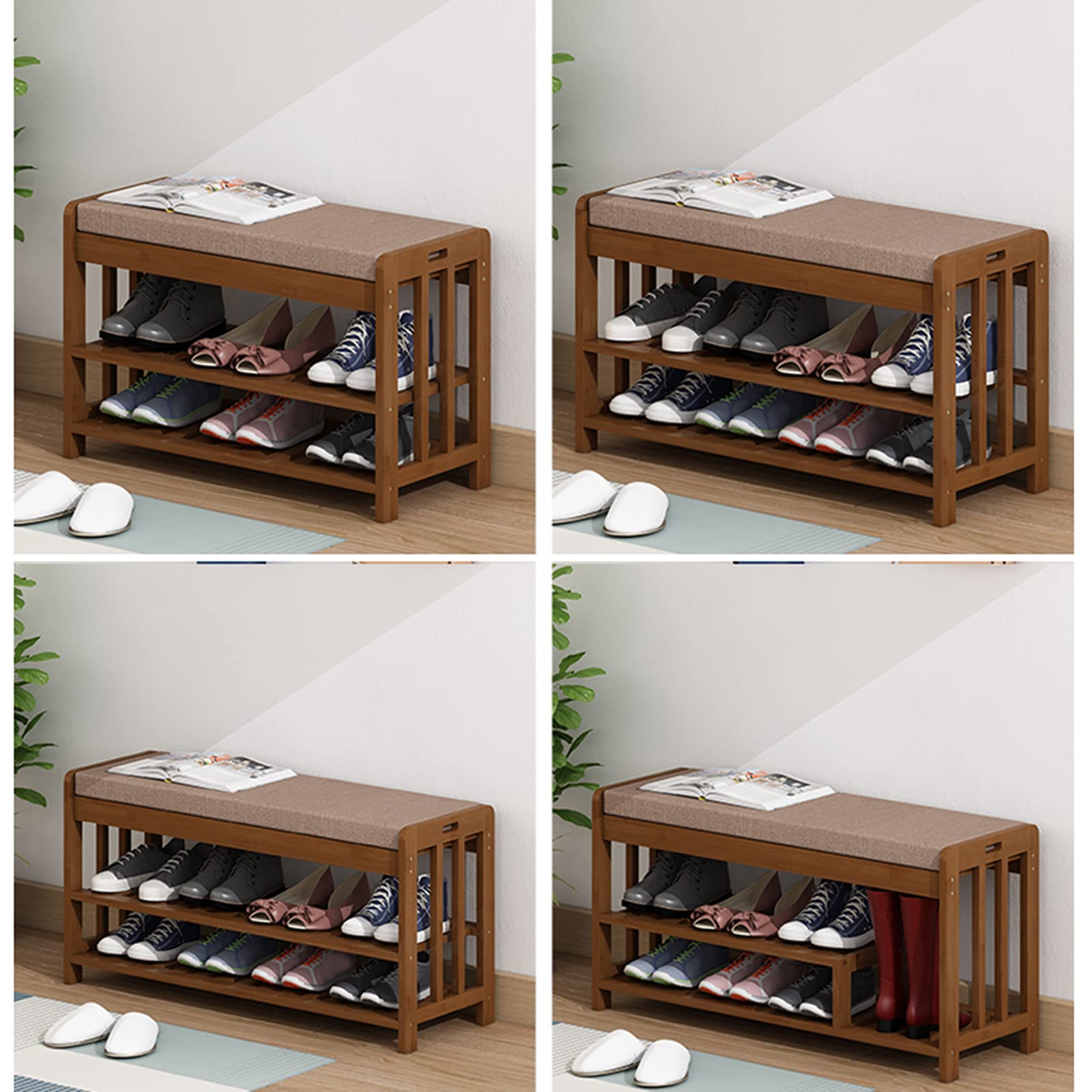JHSLXD Bamboo Shoe Rack - 60CM Multi-Layer Shoe Storage Cabinet with Stool for Hallway, Entryway & Home Organization | Space-Saving Shoe Shelf & Decorative Furniture for Small Apartments | Perfect for Entryway Storage, Shoe Display & Quick Shoe Changes