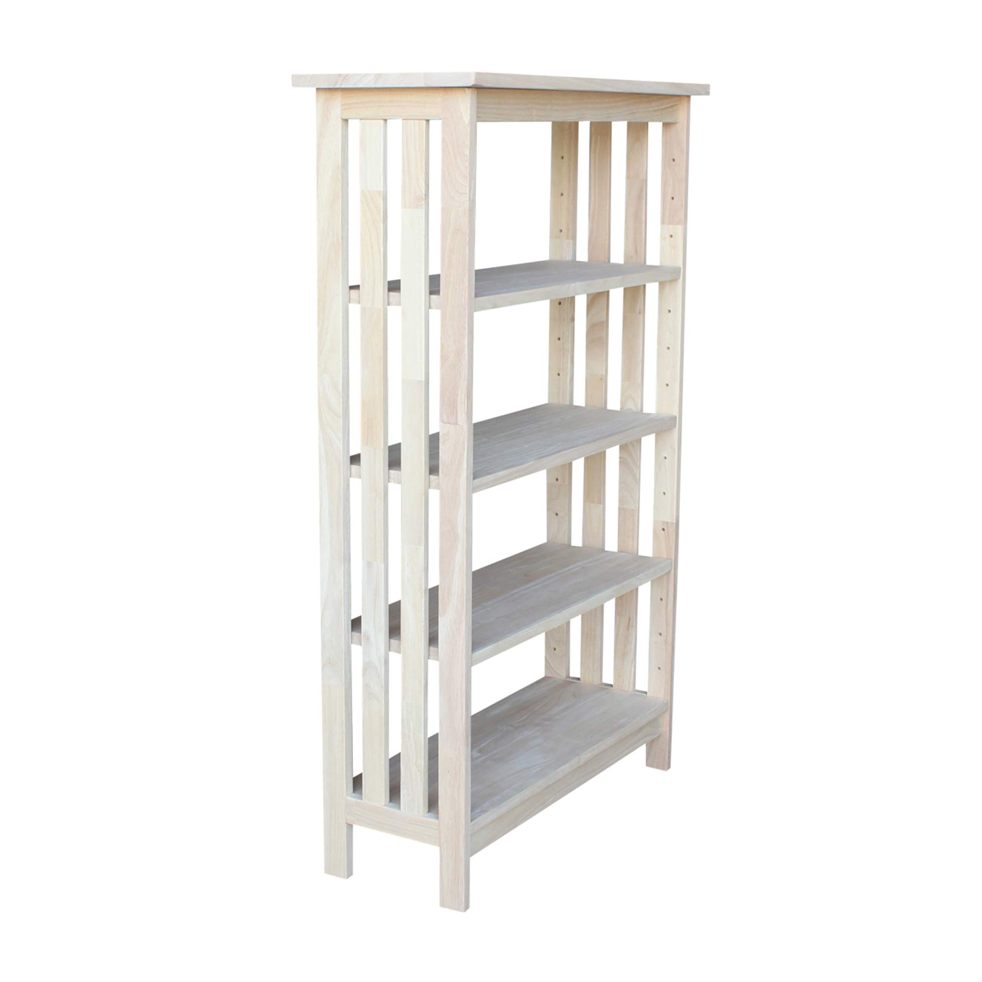 International Concepts 4-Tier Mission Style Shelf Unit - Unfinished Wooden Bookcase for Home Office, Living Room & Bedroom Storage