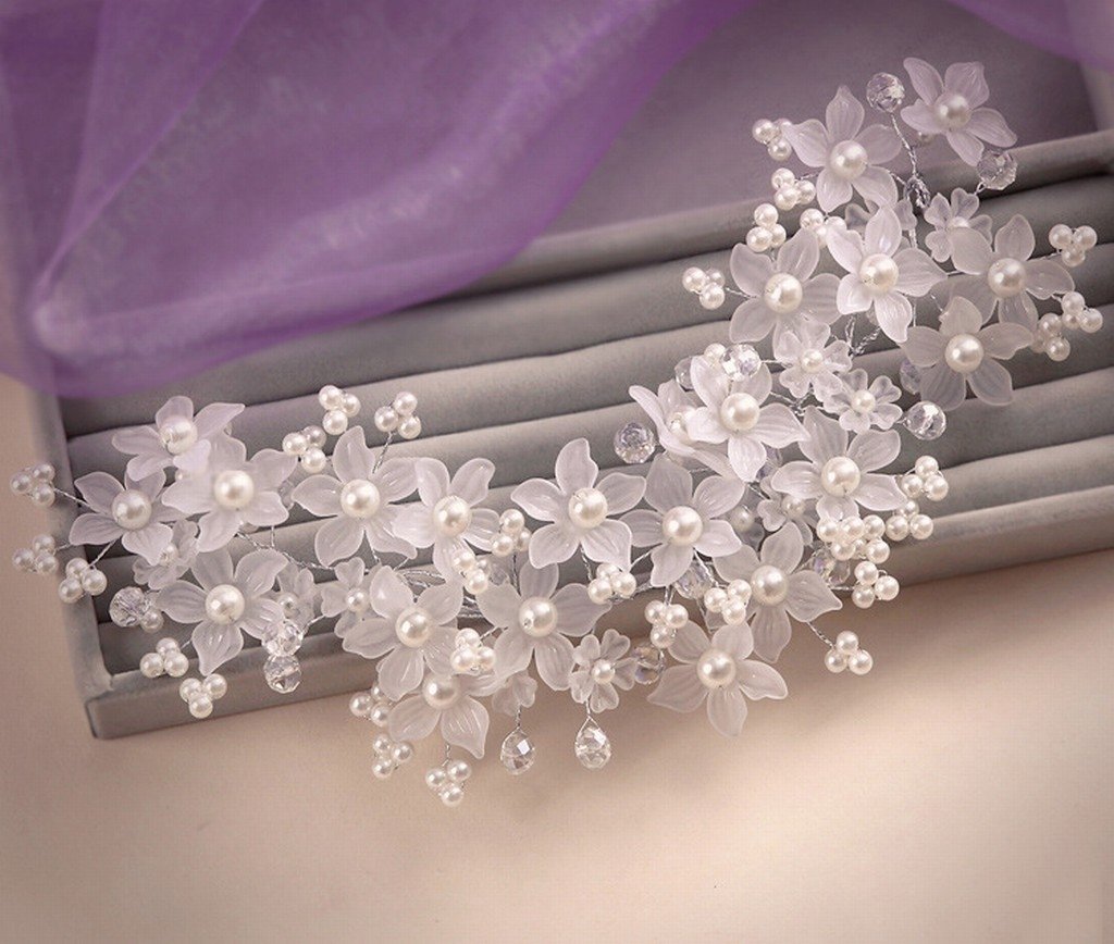 KAMAY'S® Handmade Pearl Bridal Hair Accessories – Elegant Floral Headband for Weddings, Bridal Shower & Special Occasions | Wedding Hair Jewelry & Headdress