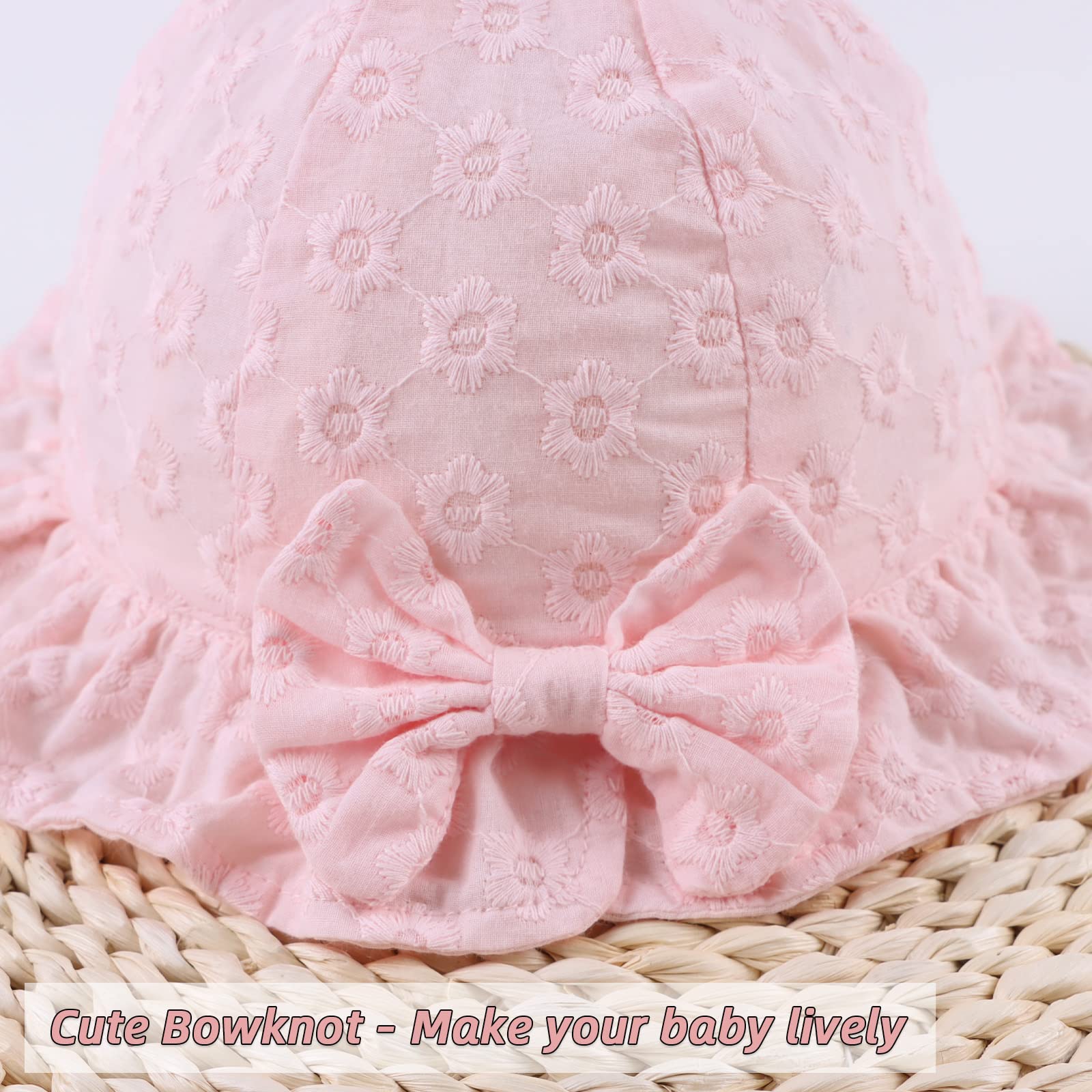 Summer Baby Hats for Girls 0-2 Years - Soft Cotton Infant Sun Hat with Bowknot, Cute Toddler Bucket Hats for Sun Protection - Perfect for Beach, Park & Outdoor Activities