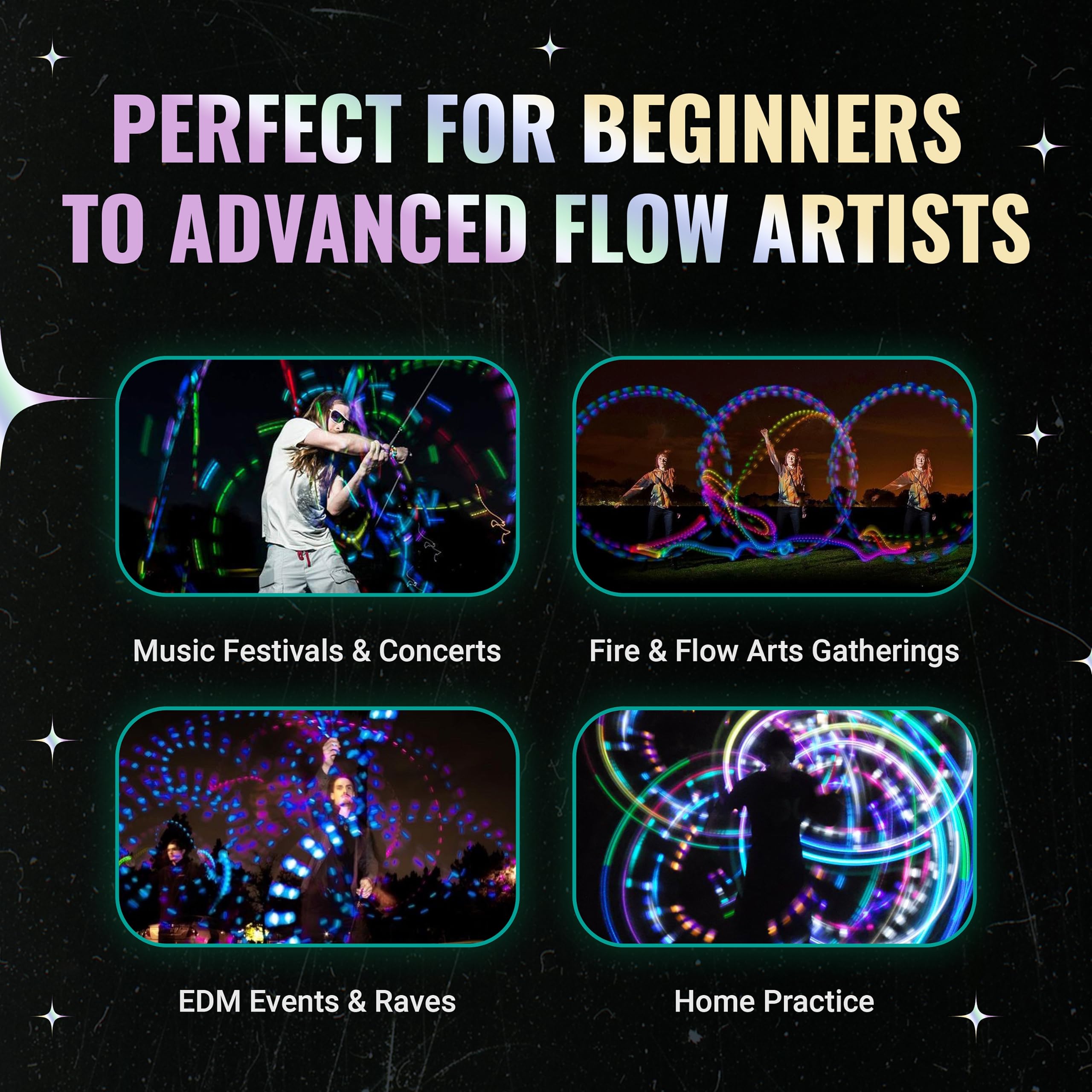 HelixPoi LED Light Up Spinning Set - 70+ Color Modes & Patterns with UltraKnob Handles - Glow Stick Poi with Adjustable Leashes & Durable Carrying Case - Perfect for Fire Dancing, Flow Arts, Festivals & Night Performances