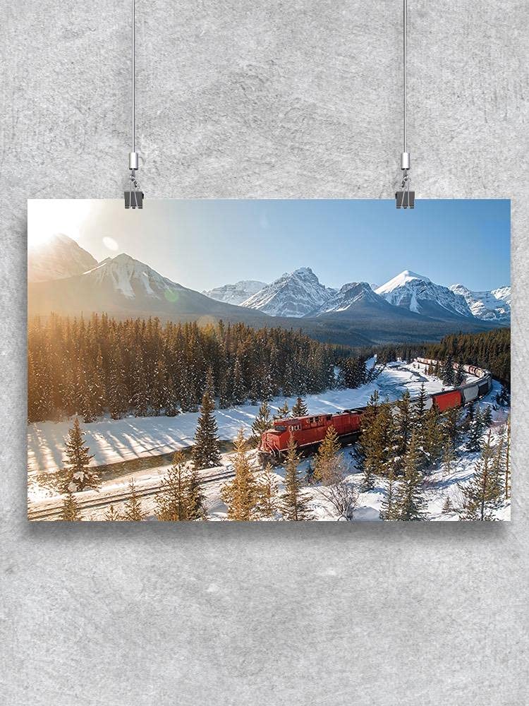 Red Train Passing Through Snow Poster - Vintage Winter Landscape Wall Art for Home & Office Decor | Perfect for Living Room, Bedroom, or Office