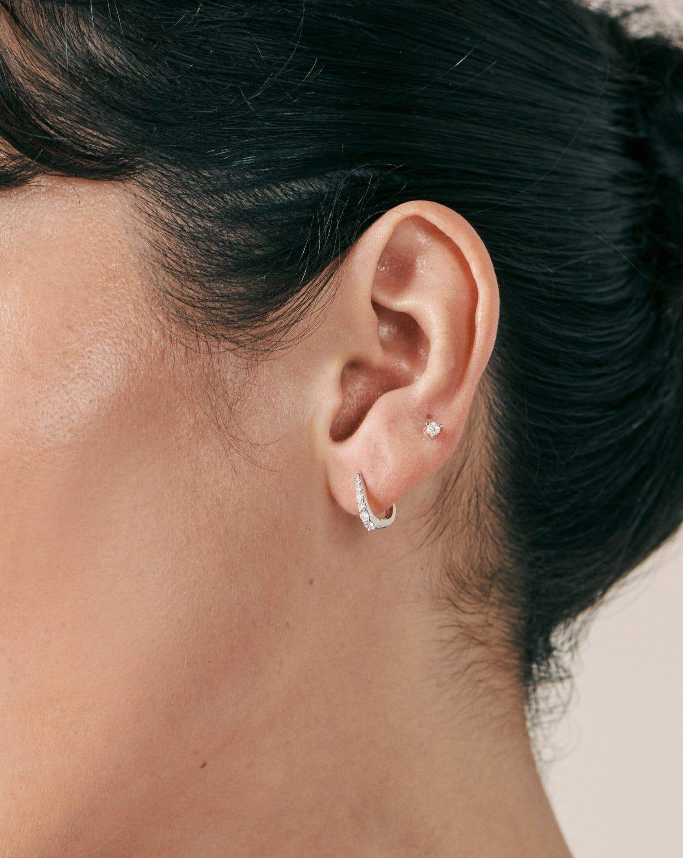 14K White Gold Diamond Huggie Hoop Earrings for Women - Minimalist Fine Claw Huggies - Perfect for Everyday Wear, Date Night & Special Occasions