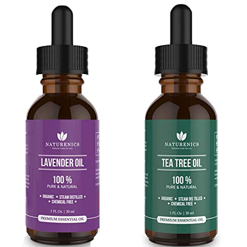 Naturenics 100% USDA Organic Lavender & Tea Tree Essential Oil - Therapeutic Grade for Aromatherapy, Skin Care & Stress Relief - Perfect for Diffusers, Massage & DIY Beauty Products