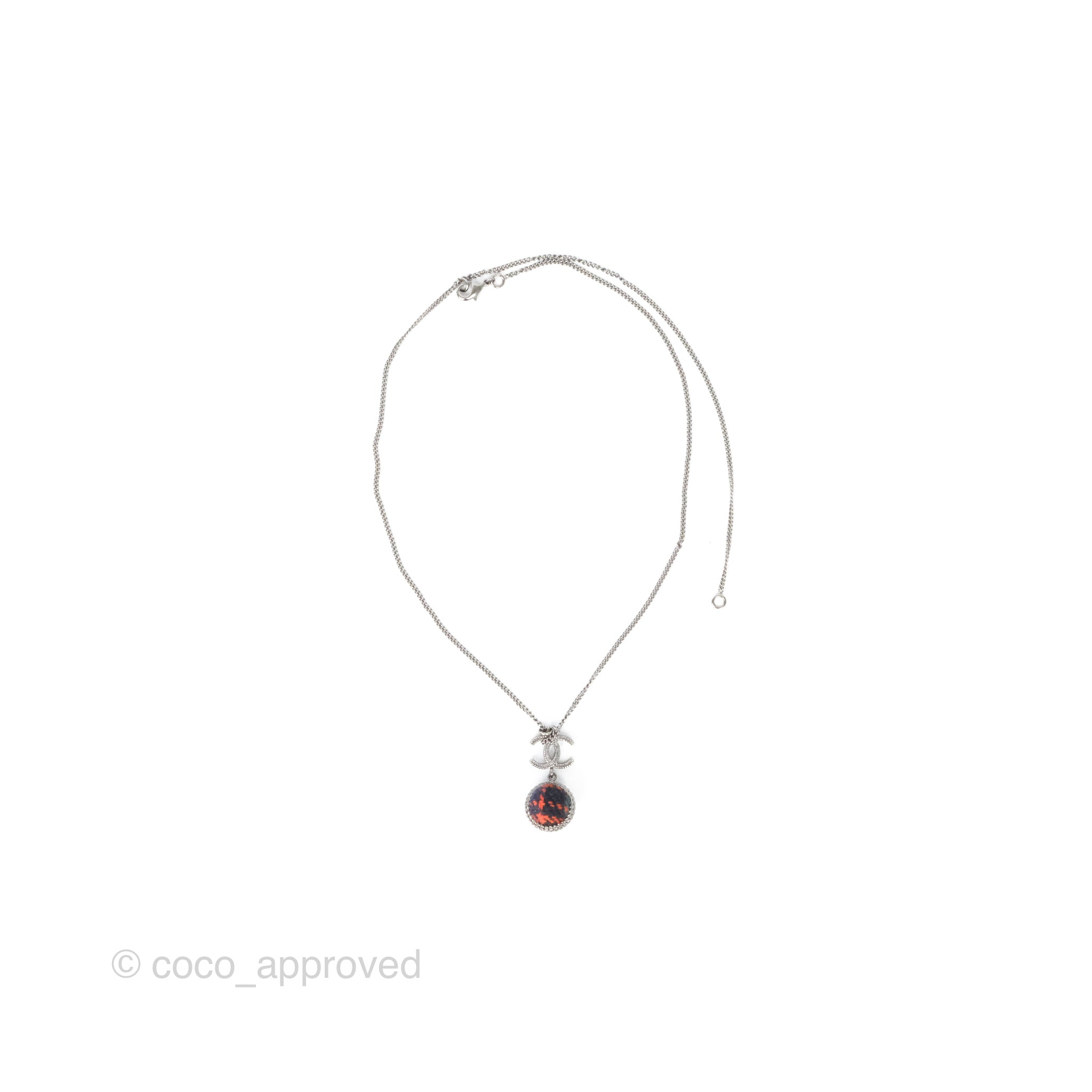 Chanel CC Fabric Sphere Pendant Necklace in Gun Metal - Elegant Statement Jewelry for Women, Perfect for Parties, Date Nights & Special Occasions