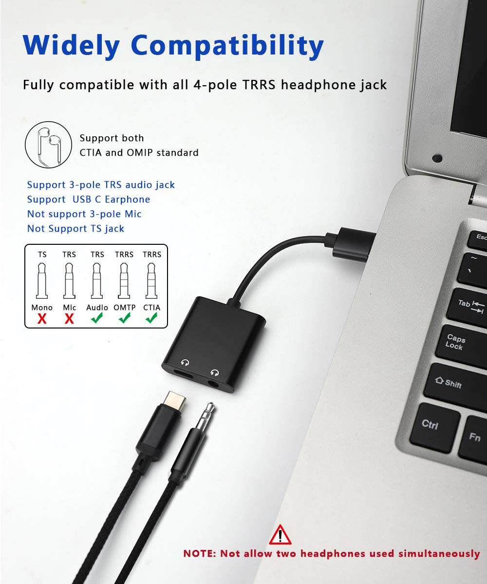 Mxcudu 2-in-1 USB to 3.5mm & USB-C Audio Adapter - Dual Headphone Jack Converter for Gaming Headsets, PC, Laptop, PS4 - External Stereo Sound for Music, Movies & Online Meetings