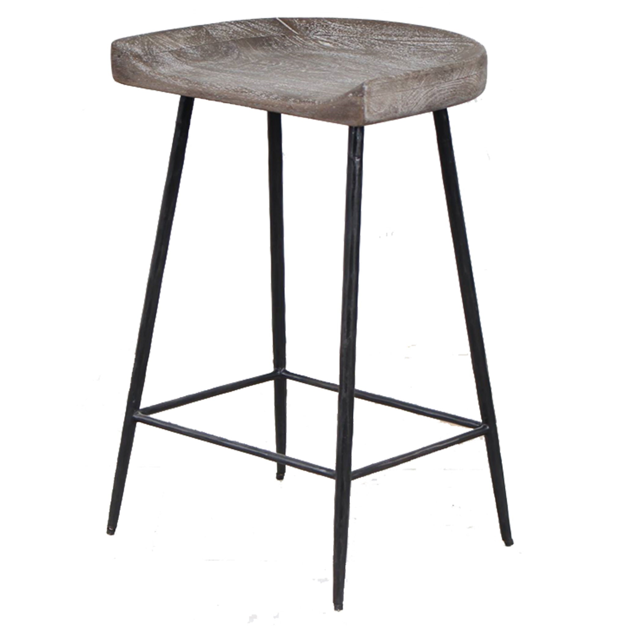 Handcrafted Cordova Carved Wood Counter Stool - Rustic Bar Stool for Kitchen Island, Breakfast Nook & Home Decor - Solid Wood Dining Stool with Comfortable Seat