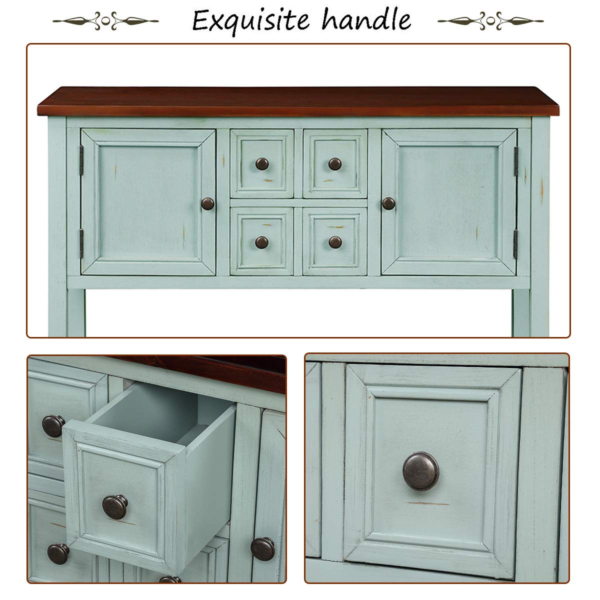 Retro Blue Sideboard Table with Storage - 46