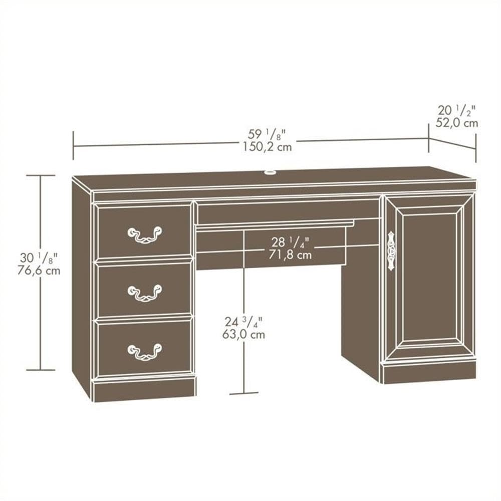 Pemberly Row Traditional Wood Computer Desk Credenza in Classic Cherry - Home Office Furniture for Work & Study, Perfect for Desktops, Laptops & Storage