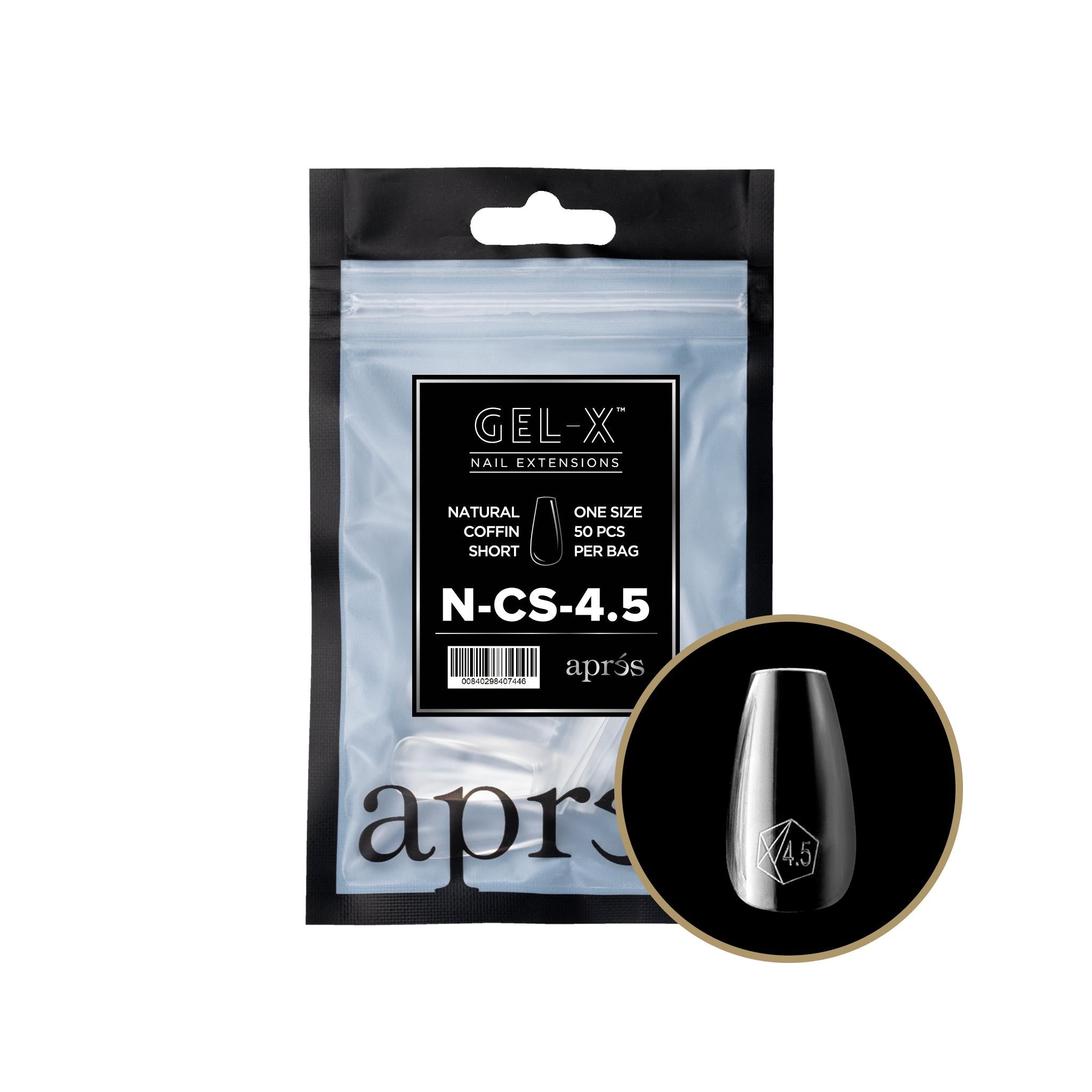Apres Gel X 2.0 Refill Bags - Natural Coffin Short Size 4.5 (50 Pcs) | DIY Nail Extension Kit for Salon-Quality Manicures at Home | Perfect for Nail Artists & Beginners