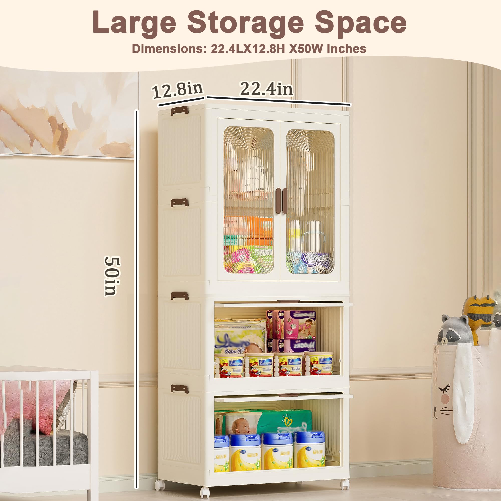 Portable Wardrobe Closet Organizer with Magnetic Doors - 4 Storage Cubes & Hanging Rod Included - 10 Bonus Hangers - Space-Saving Clothes Storage for Bedroom, Nursery, or Dorm - Perfect Baby Wardrobe Cabinet & Clothes Dresser for Small Spaces