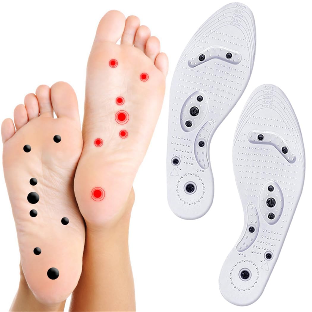 Magnetic Acupressure Insoles for Foot Pain Relief - 1 Pair Thin Reflexology Massage Inserts with Pressure Points for Men & Women (Large) - Ideal for Work, Running & Daily Comfort