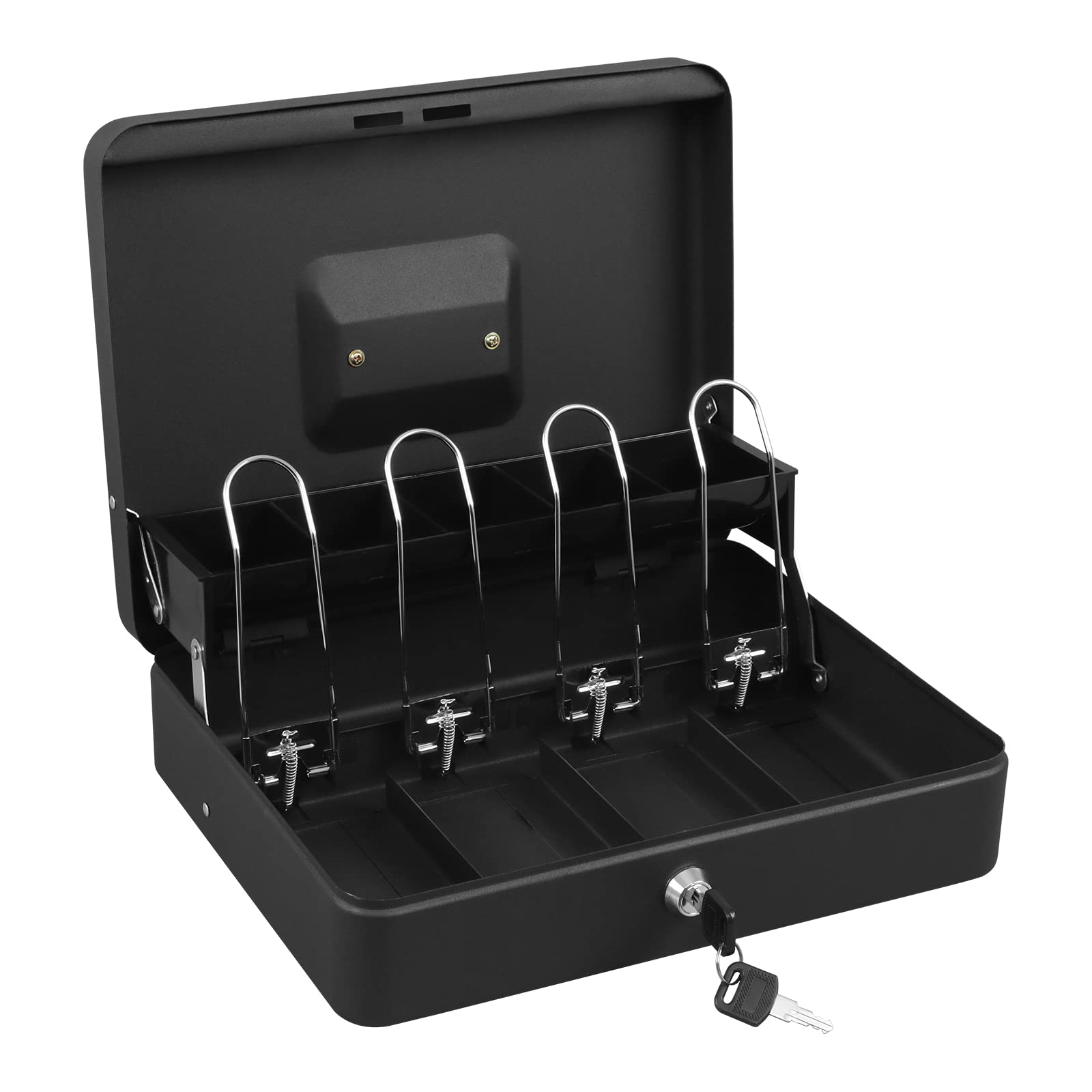 XYDLED Black Sand Grain Cash Box with Key Lock - Money Lock Box with 4 Bill & 5 Coin Slots, Tiered Cash Tray - 11.8