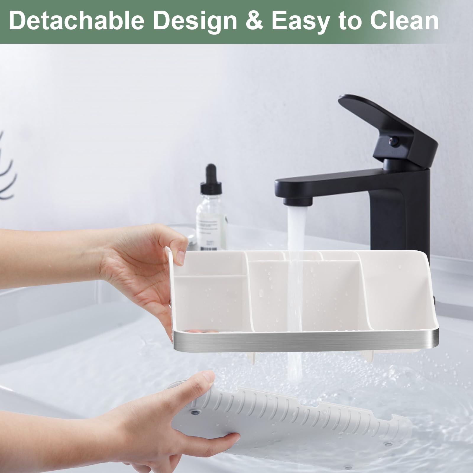 Silver Toothbrush Holder - 7 Slot Bathroom Organizer for Kids & Electric Toothbrushes | Countertop Storage Solution