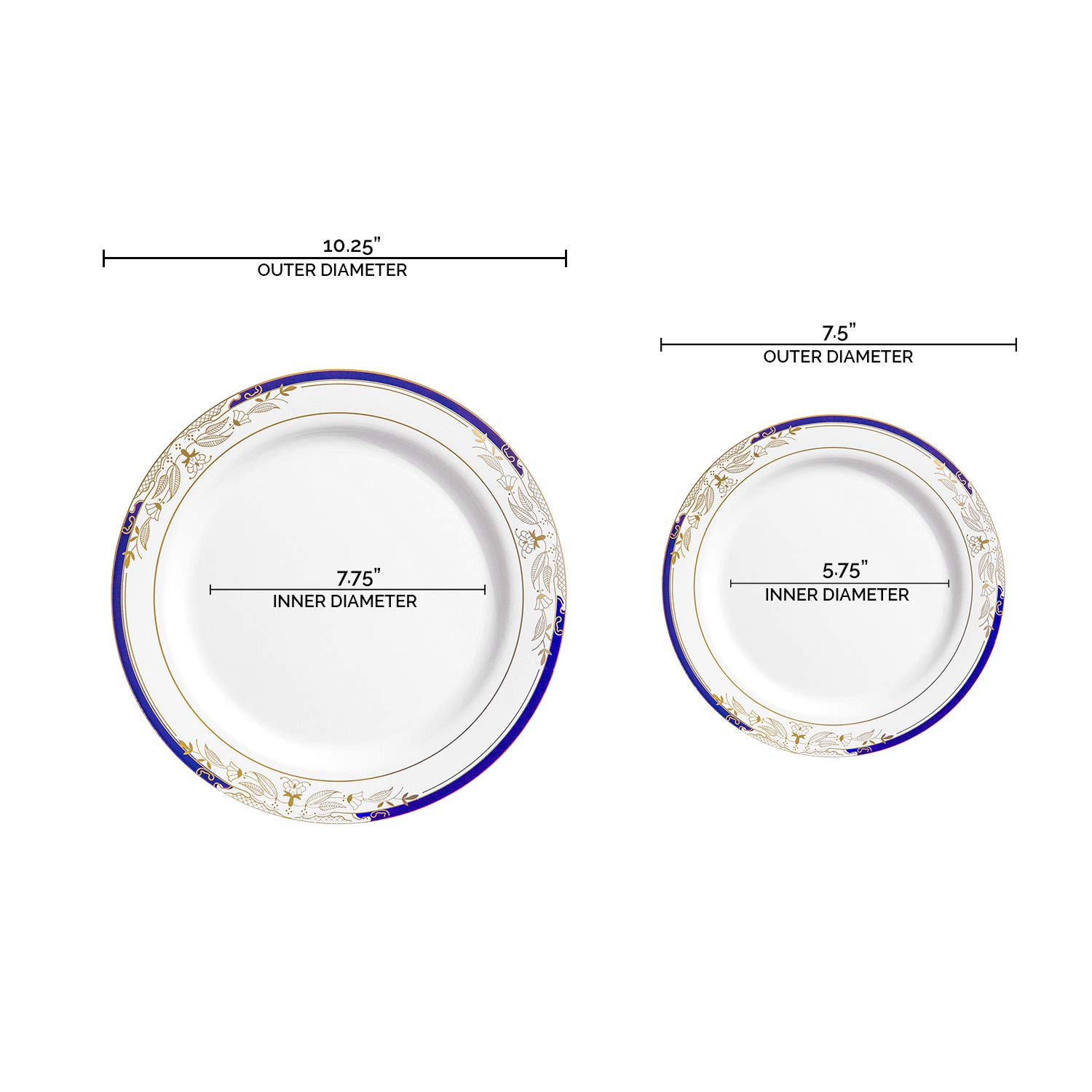 Elegant Disposable Plastic Dinnerware Sets for Weddings & Special Events - Heavy Duty Fancy Design Plates (120-Piece Combo Set, White with Blue & Gold) - Perfect for Wedding Receptions, Birthday Parties, and Formal Gatherings