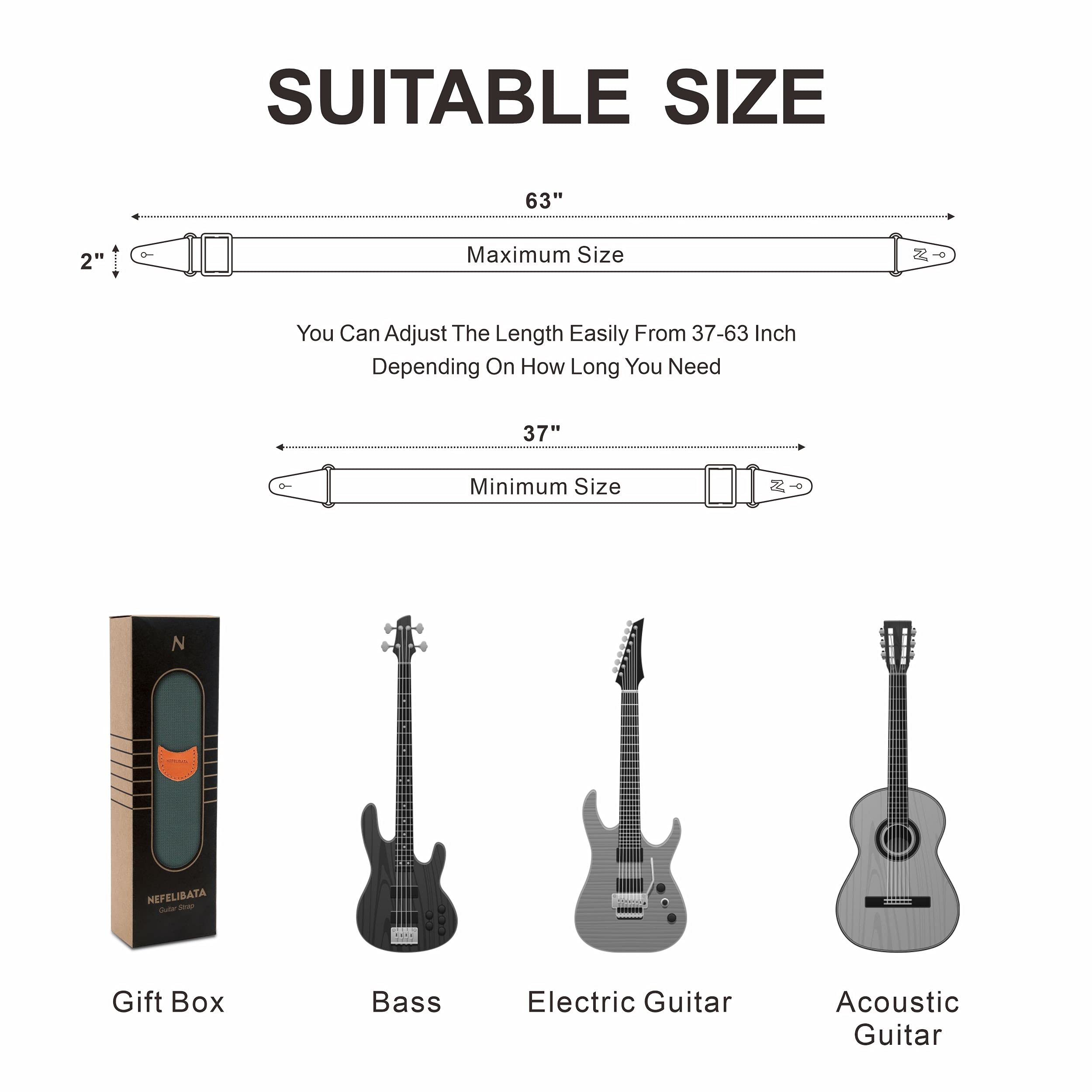 Premium Nylon Guitar Strap with Leather Ends & Pick Pocket - Compatible with Bass, Electric & Acoustic Guitars - Includes Free Strap Button, Strap Locks (1 Pair) & 4 Guitar Picks (Green) - Perfect for Live Performances, Studio Sessions & Practice