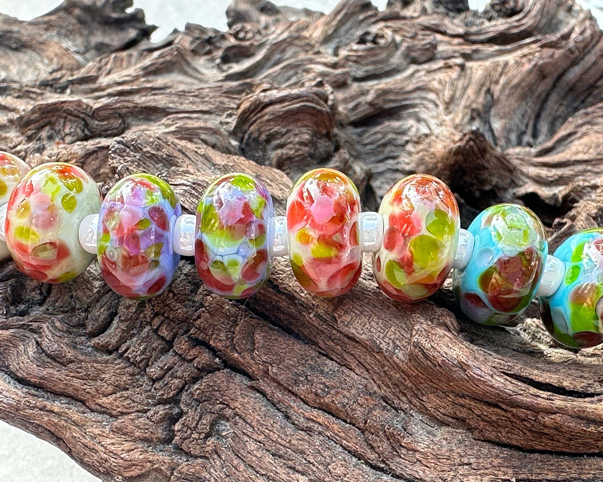 14pcs Handmade Rose Mosaic Glass Lampwork Beads for Jewelry Making - DIY Necklace, Bracelet & Craft Projects - Boho Style Beading Supplies