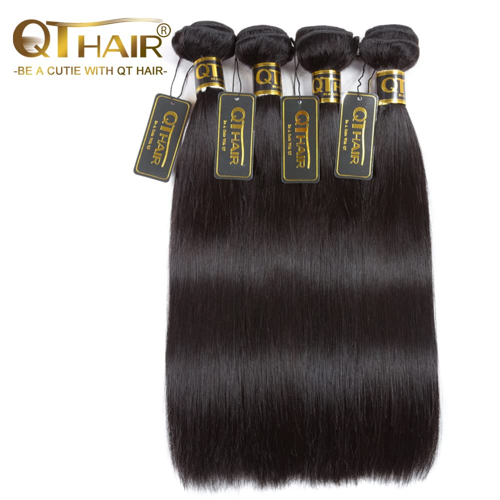 QTHAIR 14A Brazilian Virgin Hair Straight Human Hair Bundles - 14