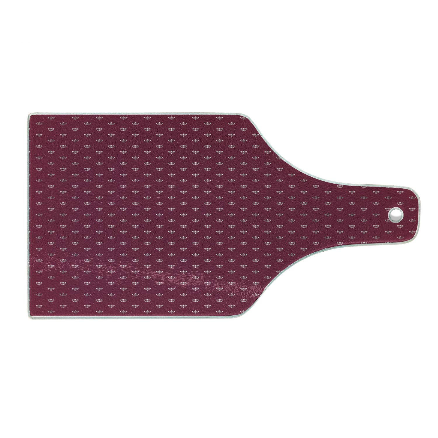 Ambesonne Fleur De Lis Tempered Glass Cutting Board - Rococo Royal Crown Pattern, European Nobility Inspired Decorative Serving Board - Wine Bottle Shape in Dark Magenta & White - Perfect for Cheese Platters, Charcuterie Displays & Wine Pairings