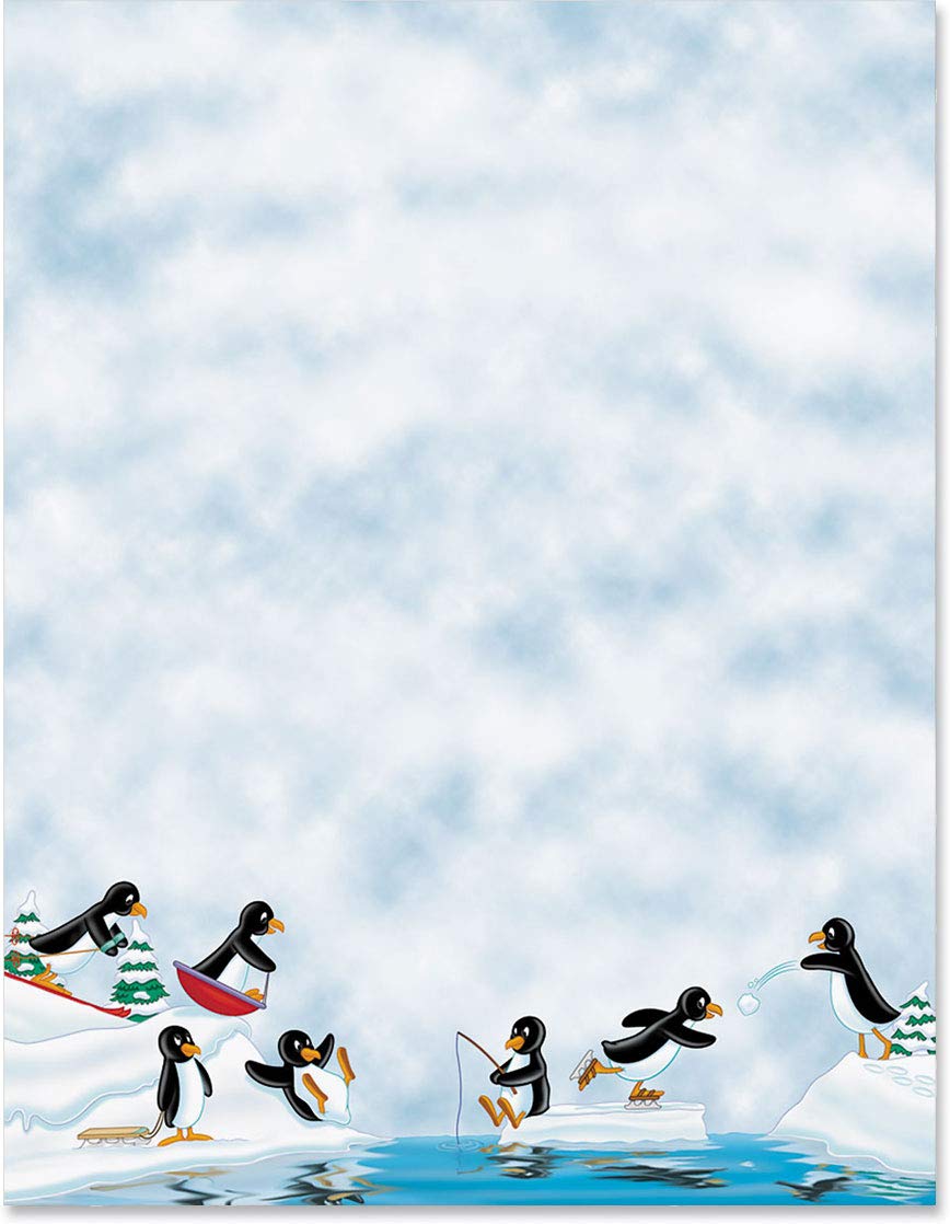 Premium Penguin Winter Wonderland Christmas Stationery Set - 100 Sheets of 8.5