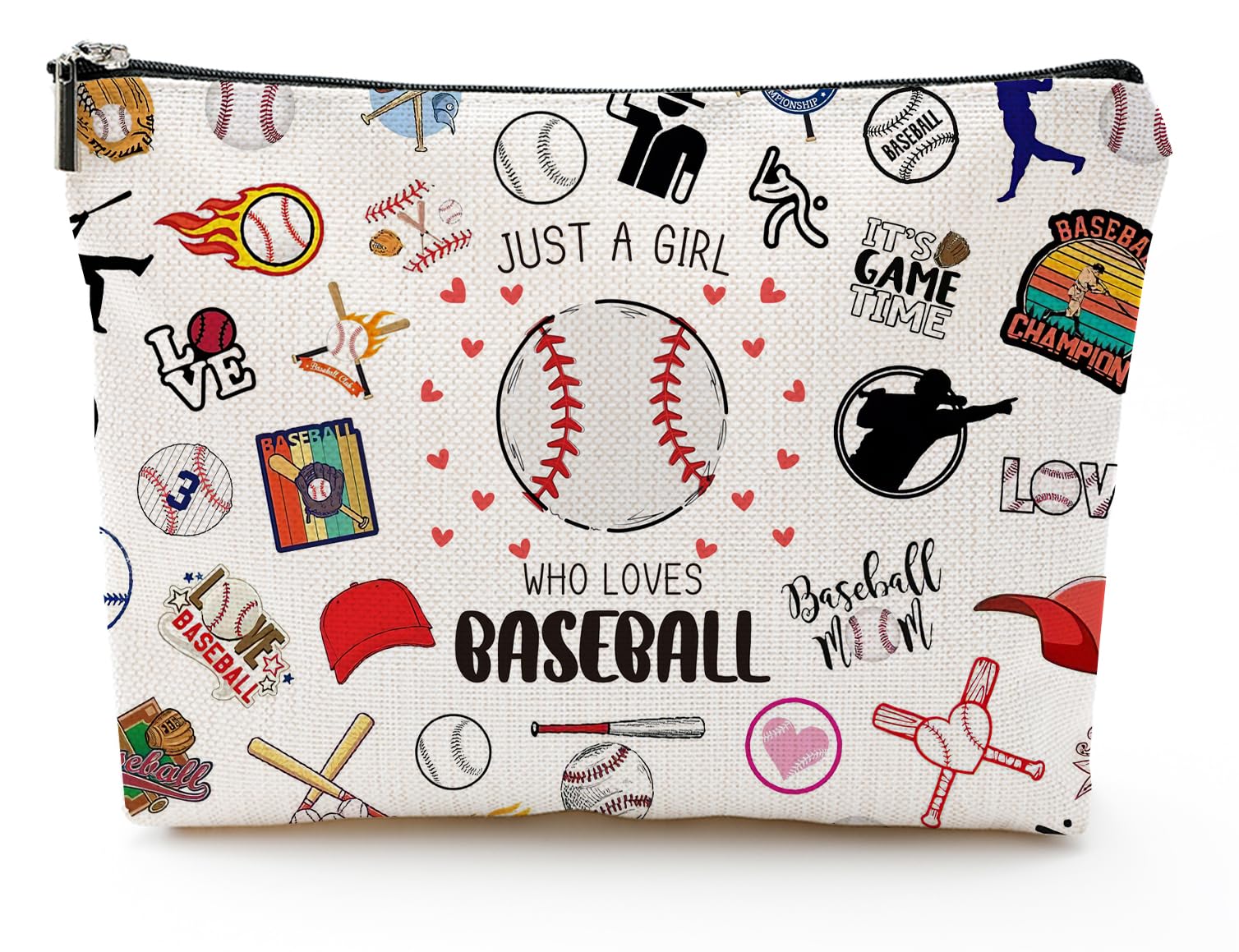 Byqone Waterproof Baseball Makeup Bag - Travel Cosmetic Pouch with Zipper for Women, Moms & Players | Perfect for Baseball Games, Team Travel & Gym Essentials Organization