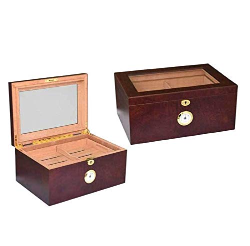 Premium Spanish Cedar Wood Cigar Humidor with Glass Top & Tray - Airtight Cigar Storage Box for Cigar Display & Aging (Color: JSN 1009H) - Perfect for Home Bars, Man Caves & Luxury Gifts