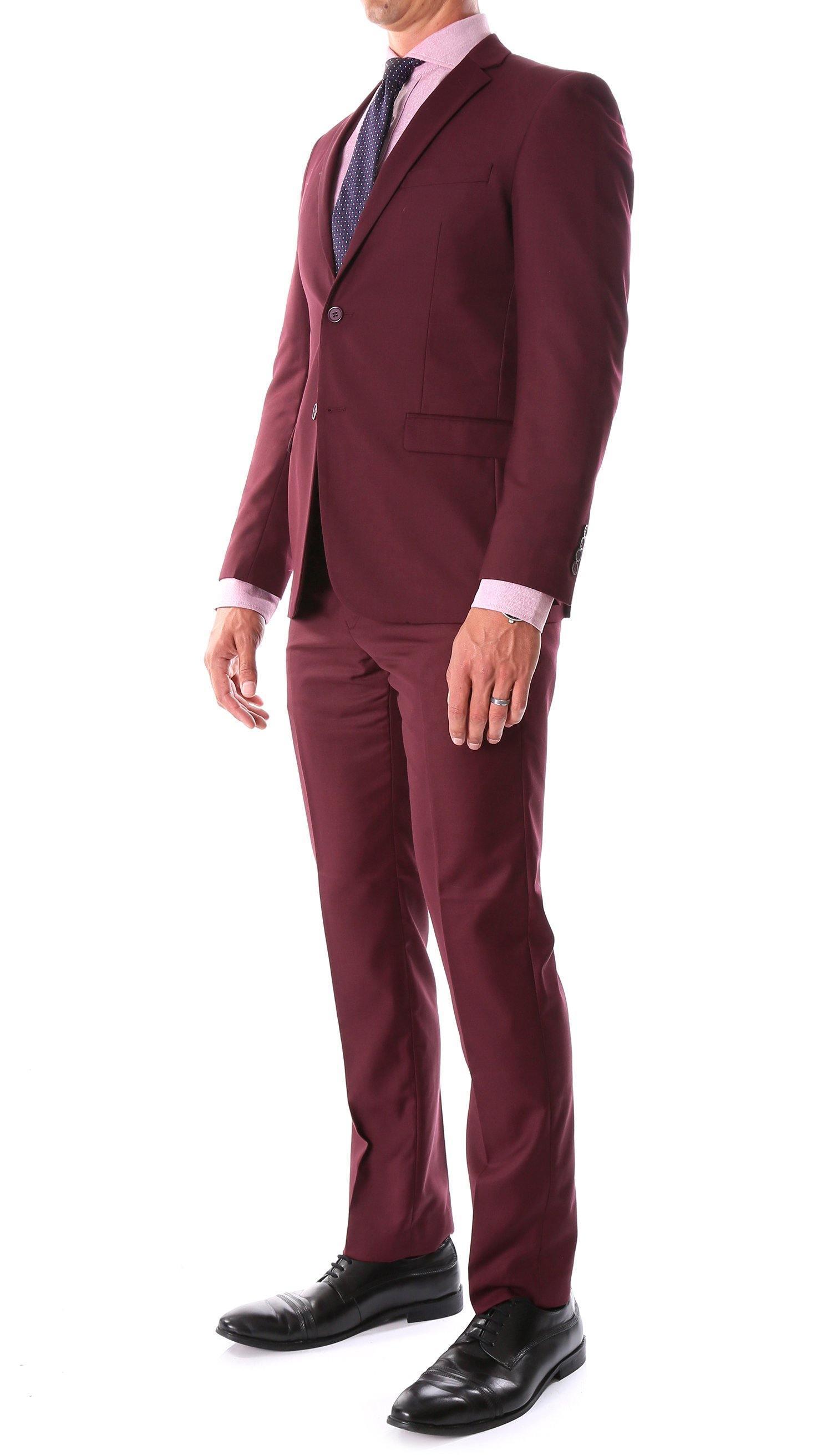 Oslo Collection Slim Fit 2-Piece Suit in Burgundy - Premium Men's Business Formal Wear for Office, Wedding & Special Occasions