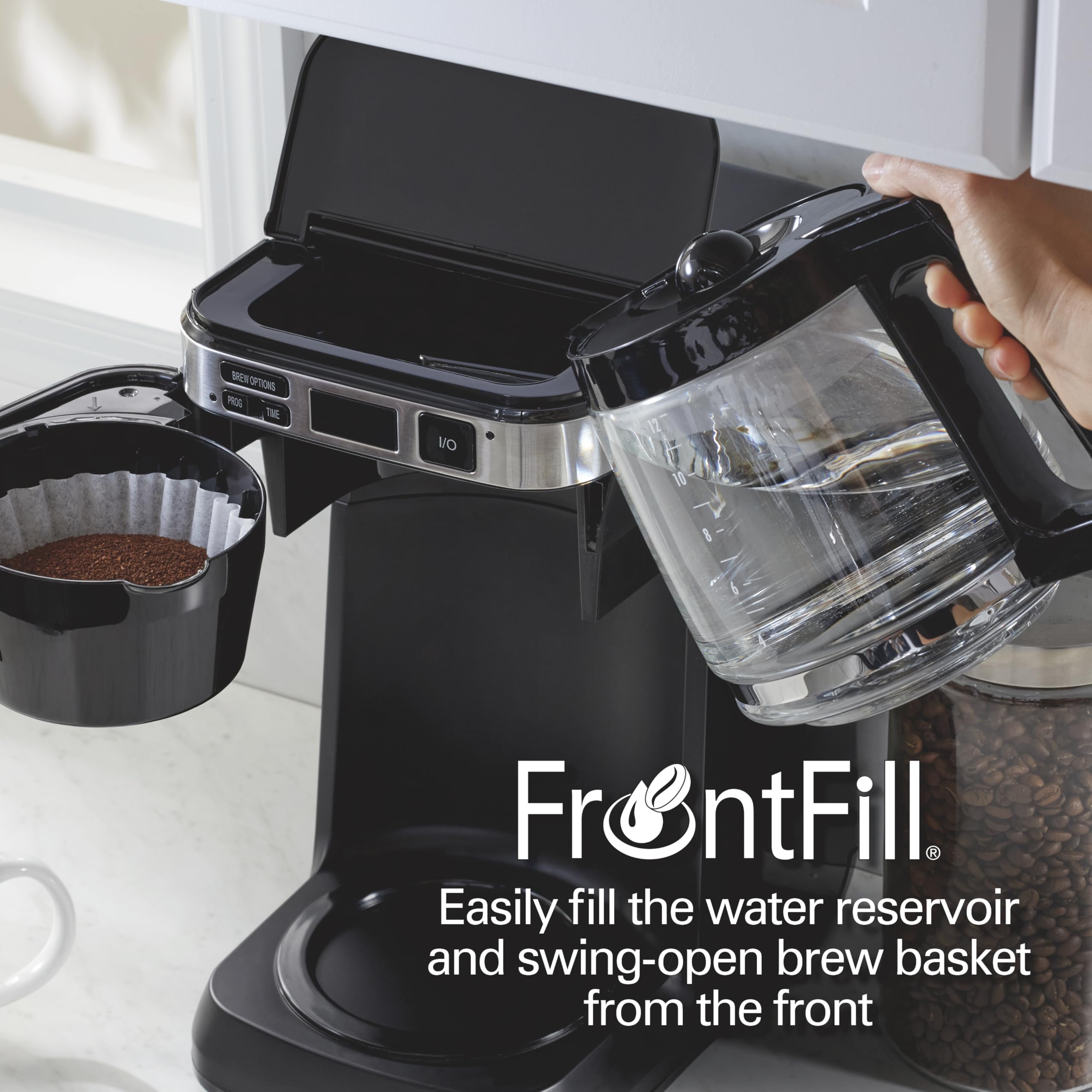 Hamilton Beach 12-Cup Programmable Drip Coffee Maker with Front Access Easy Fill, Pause & Serve Feature, 3 Brewing Options - Perfect for Home, Office & Entertaining (Black, Model 46310)
