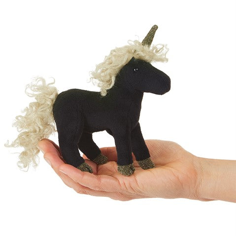 Folkmanis Black Unicorn Finger Puppet - Soft Plush Hand Puppet for Kids Storytelling, Imaginative Play & Early Learning | Perfect for Classroom, Birthday Gifts & Pretend Play