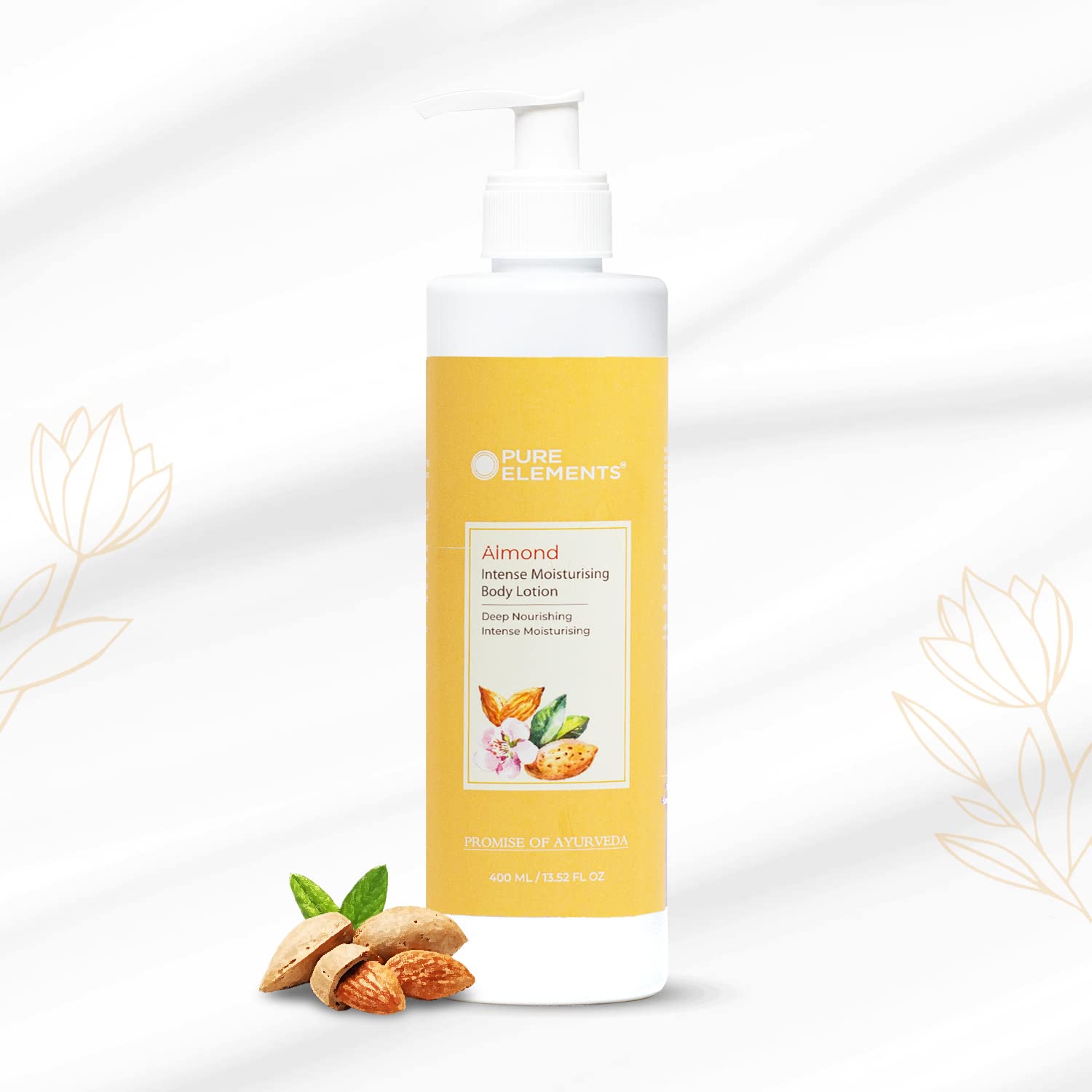 PURE ELEMENTS Almond Moisturizing Lotion with Olive Oil & Shea Butter - 400ml Hydrating Body Lotion for Normal to Dry Skin - Natural, Nourishing & Deep Moisturizing - Perfect for Daily Skincare & Winter Dryness Relief