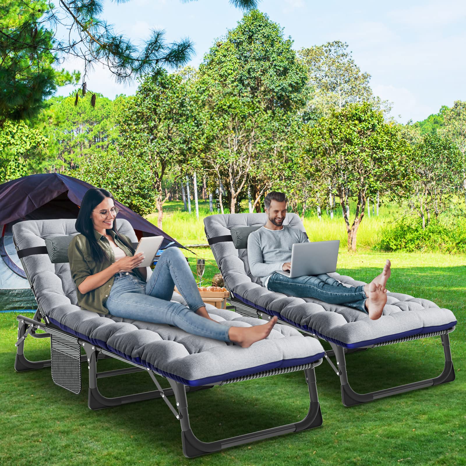 LILYPELLE 5-Position Adjustable Folding Lounge Chair with Mattress - Portable Outdoor Chaise Lounge for Sunbathing, Camping, Beach, Pool & Patio - Perfect for Relaxing, Travel & Backyard Use
