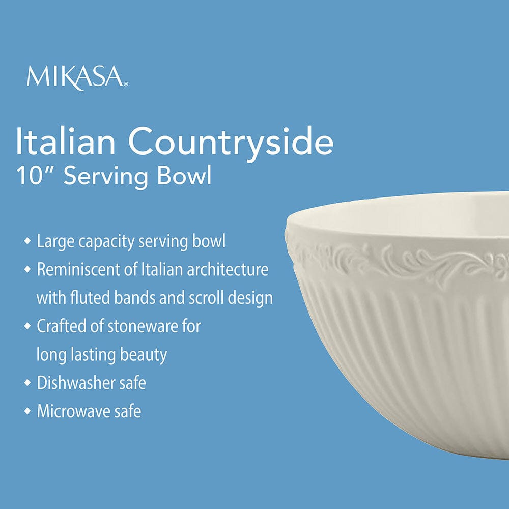 Italian Countryside® 10 Inch Ceramic Serving Bowl - Elegant Farmhouse Style for Pasta, Salad & Entertaining - Perfect for Family Dinners & Holiday Gatherings