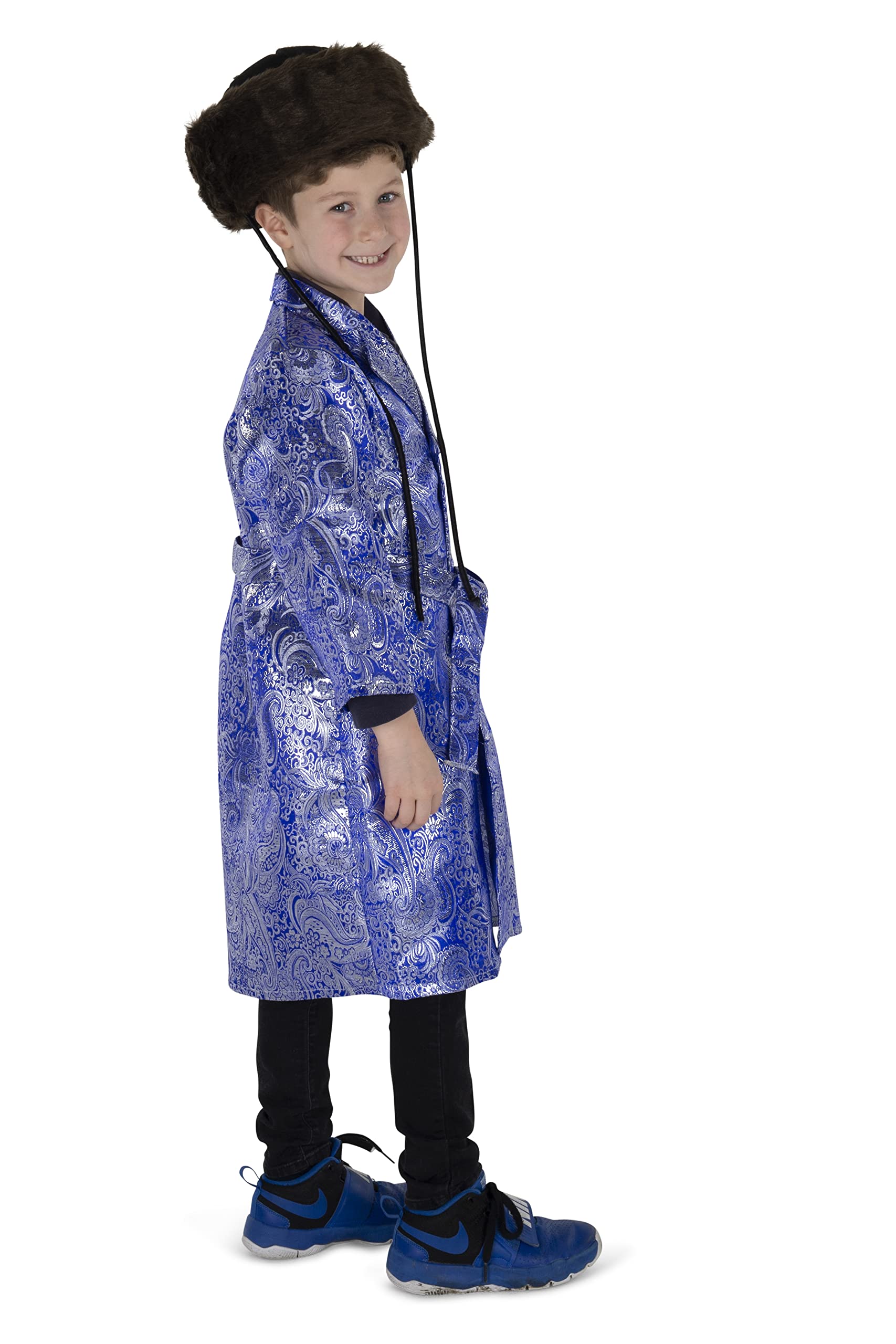Kids Jewish Blue Rabbi Coat & Bekitcha Set - Traditional Jewish Costume for Boys | Perfect for Purim, Hanukkah & Religious Celebrations