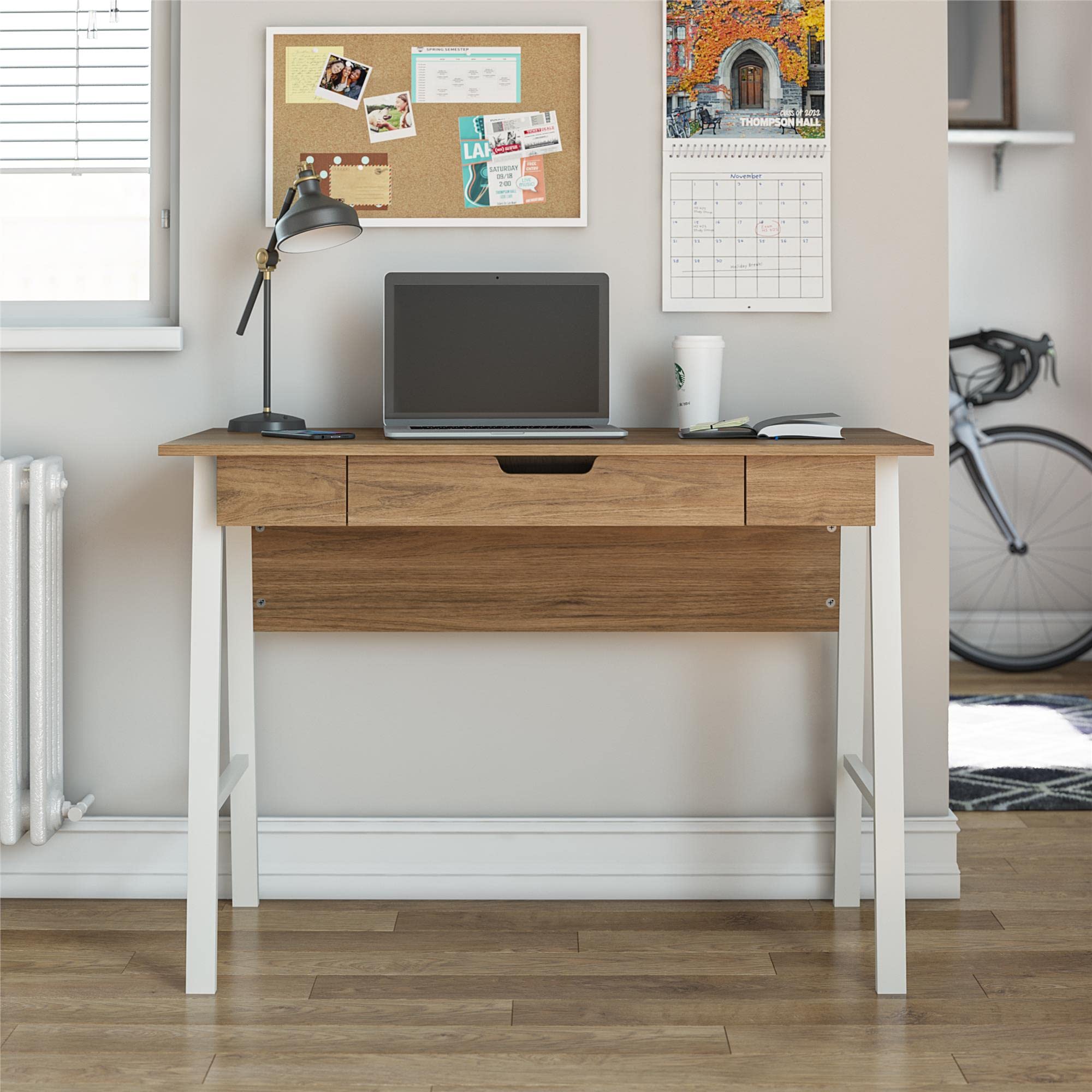 Ameriwood Home Oxford Computer Desk, Walnut Finish - Modern Writing Desk for Home Office, Study & Small Spaces - Compact Workstation for Laptops & PCs
