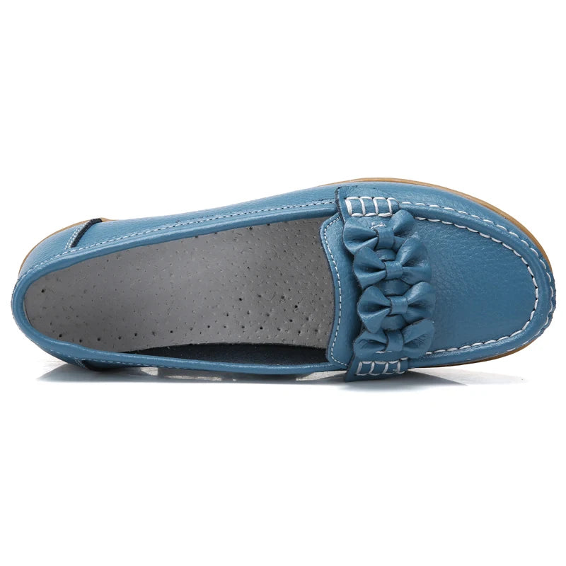 Genuine Leather Women's Loafers - Soft Non-Slip Boat Shoes with Sturdy Sole | Comfortable Flats in Extended Sizes | Perfect for Office, Travel & Casual Wear