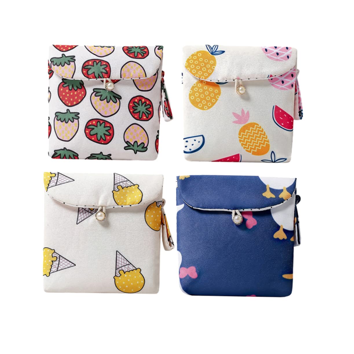 ORFOFE Cotton Menstrual Pad Bags Set of 4 with Button Closure - Stylish & Compact Storage for Sanitary Pads, Tampons, Coins & Essentials - Perfect for Travel, Gym, Work & Daily Organization