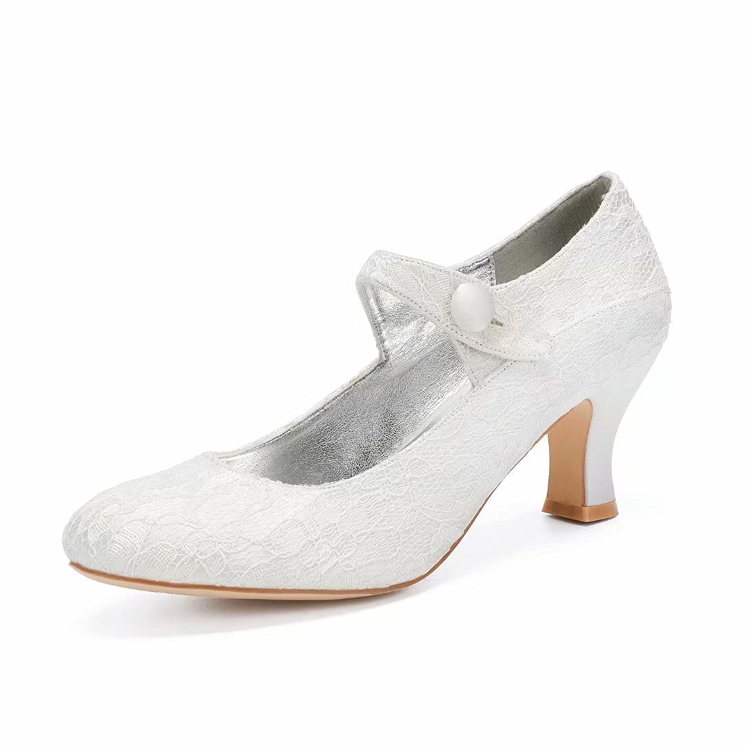 CCBubble Women's Mid Heel Lace Wedding Shoes - Round Toe Bridal Pumps for Bride, Bridesmaids & Formal Occasions | Perfect for Weddings, Prom, Evening Parties & Special Events