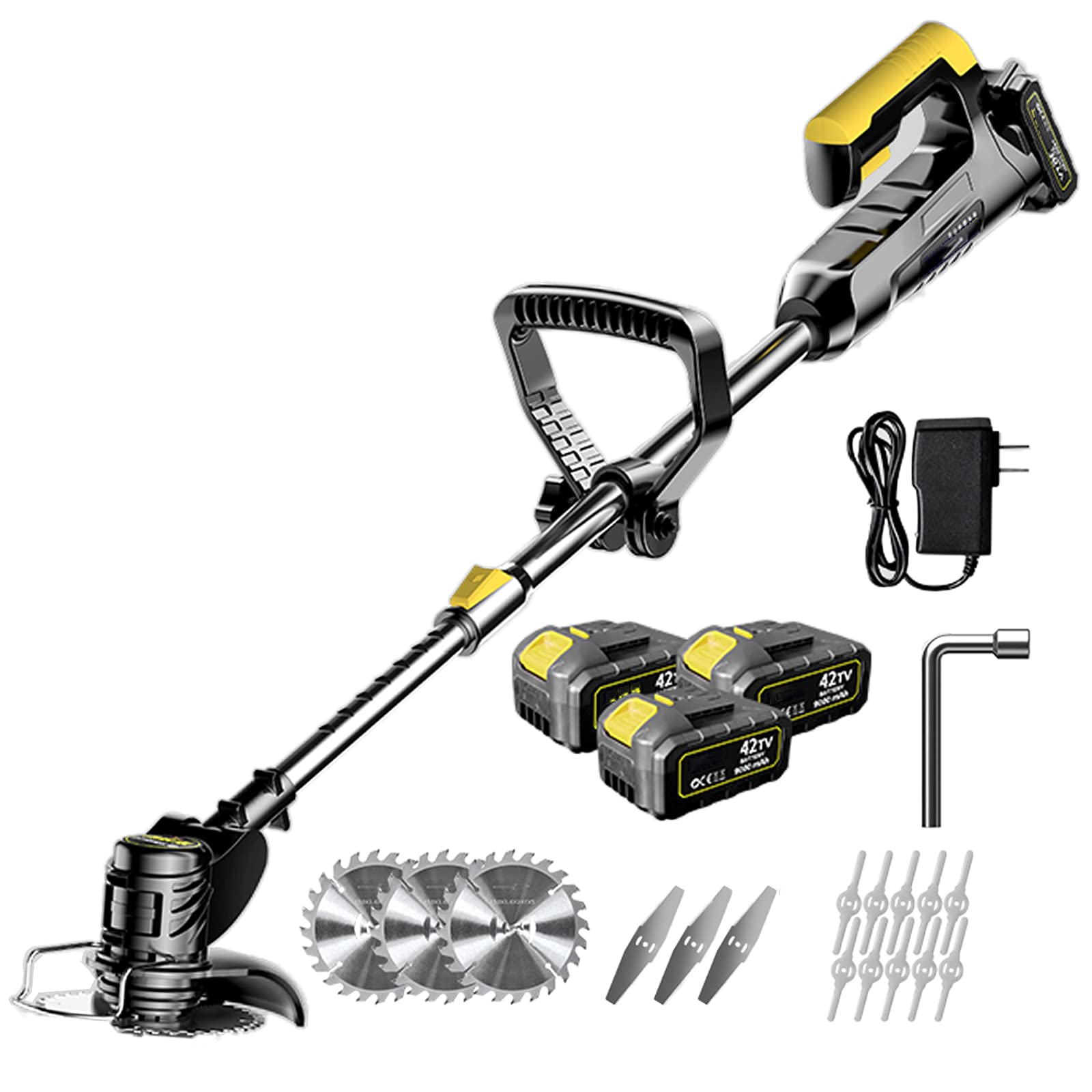 Cordless Electric Grass Trimmer - 42V 17000mAh Rechargeable Battery Weed Eater with 3 Replaceable Blades for Lawn Trimming, Yard Care & Pathway Edging | Portable & Lightweight for Home Garden, Backyard & Outdoor Landscaping