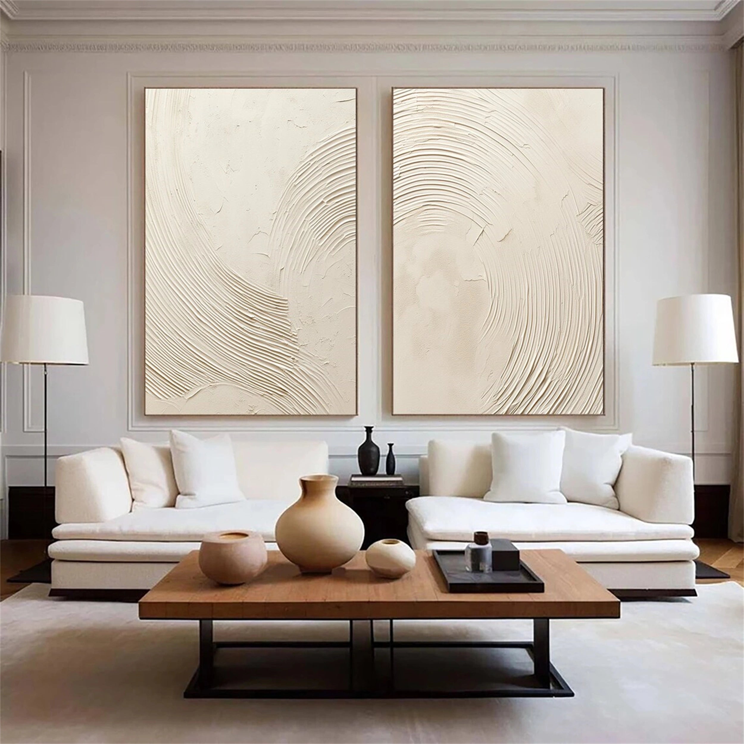 Abstract Beige & Brown Wall Art Set of 2 Paintings - Modern Home Decor for Living Room, Bedroom & Office #BB067