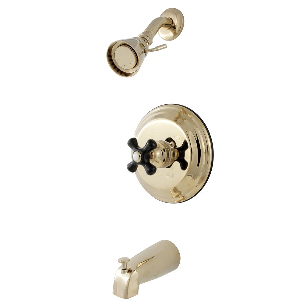 Kingston Brass KB3632PKX Polished Onyx Tub and Shower Faucet with Cross Handle - Vintage Bathroom Fixture for Restoration Projects, Perfect for Classic Home Renovations