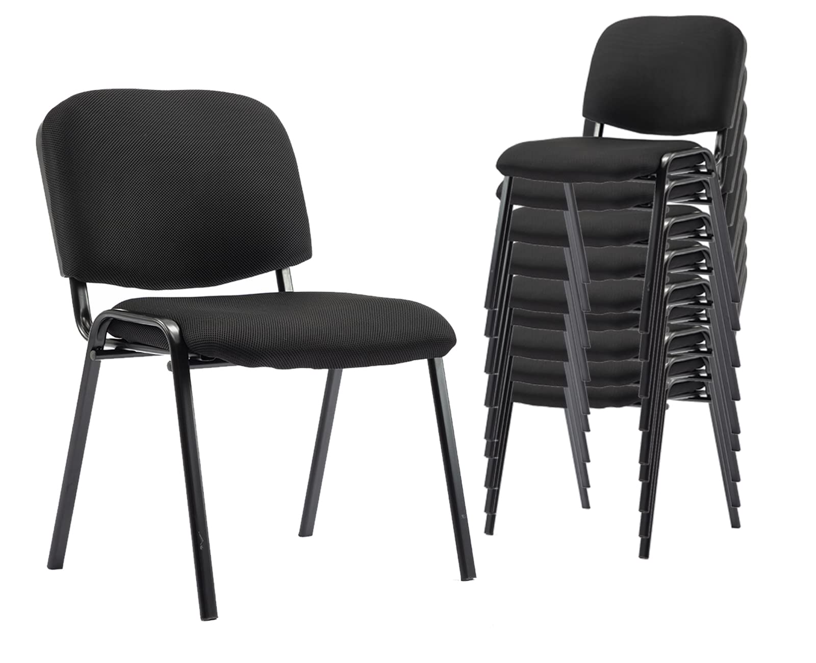 10 Stackable Modern Waiting Room Chairs Set - Office Conference Guest Chairs with Mesh Back for Breakroom, Lobby, Events, Church, School, Hall & Hotel Use - Black
